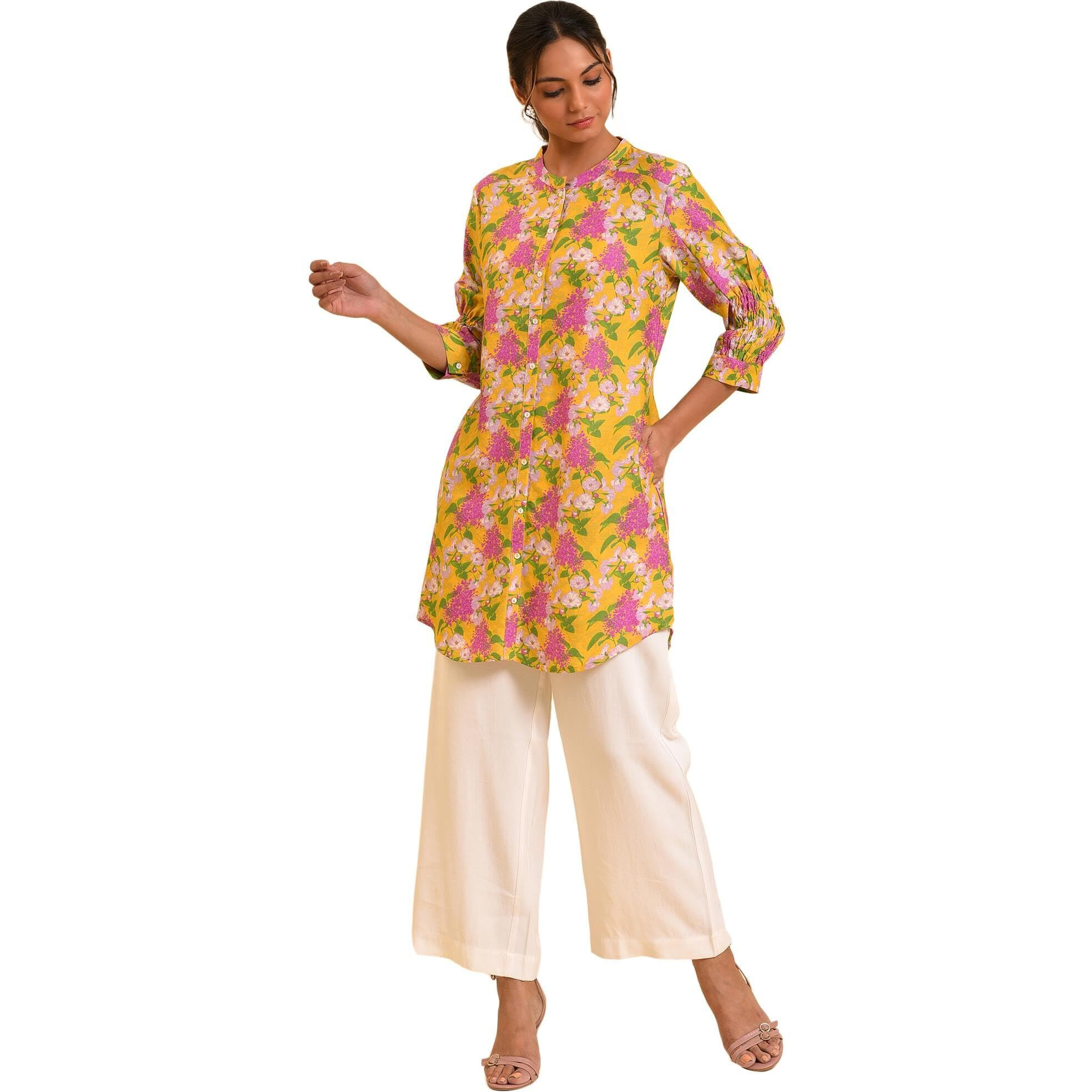 W For Woman Women's Polyester Regular Tunic (23Few31385-122224_Mustard