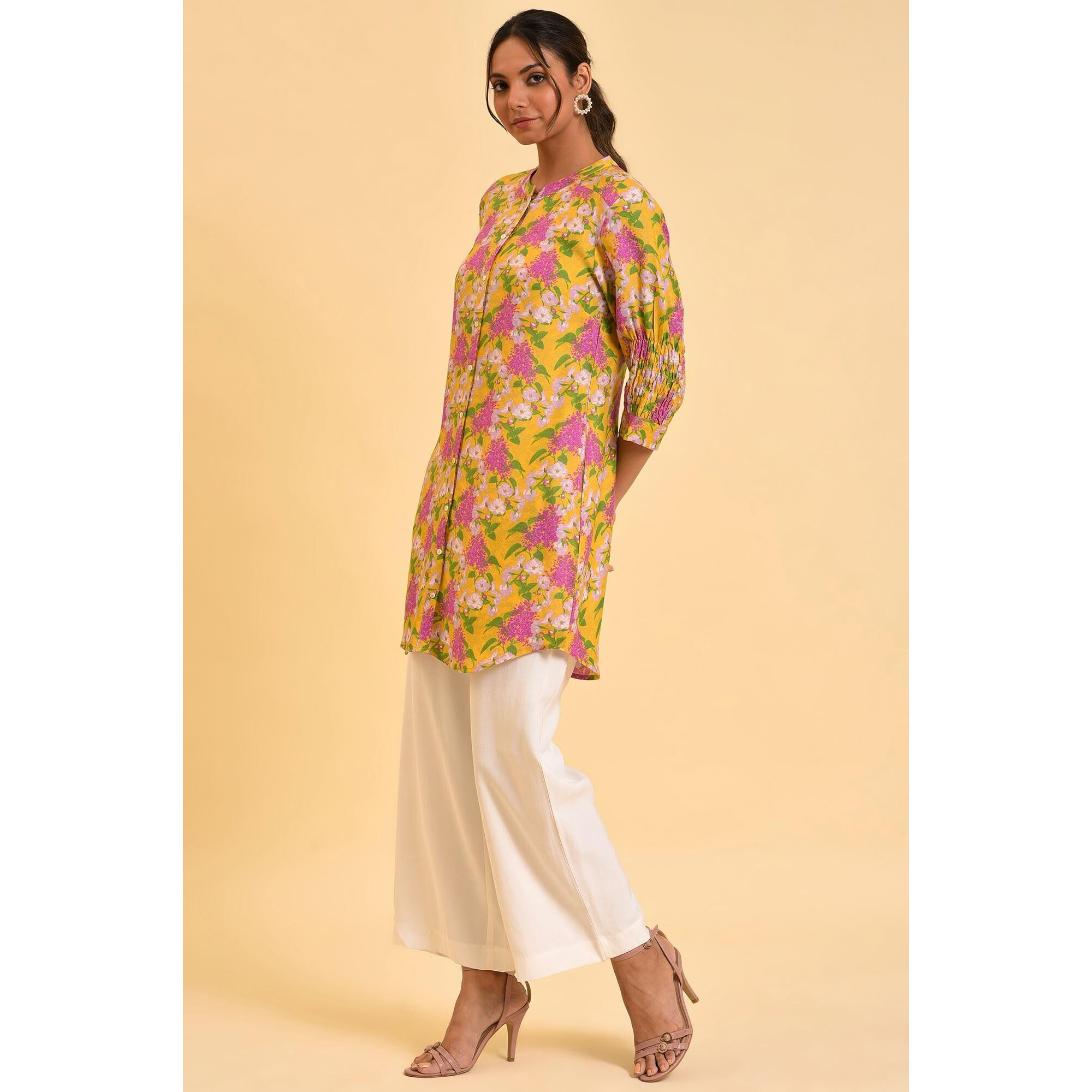 W For Woman Women's Polyester Regular Tunic (23Few31385-122224_Mustard
