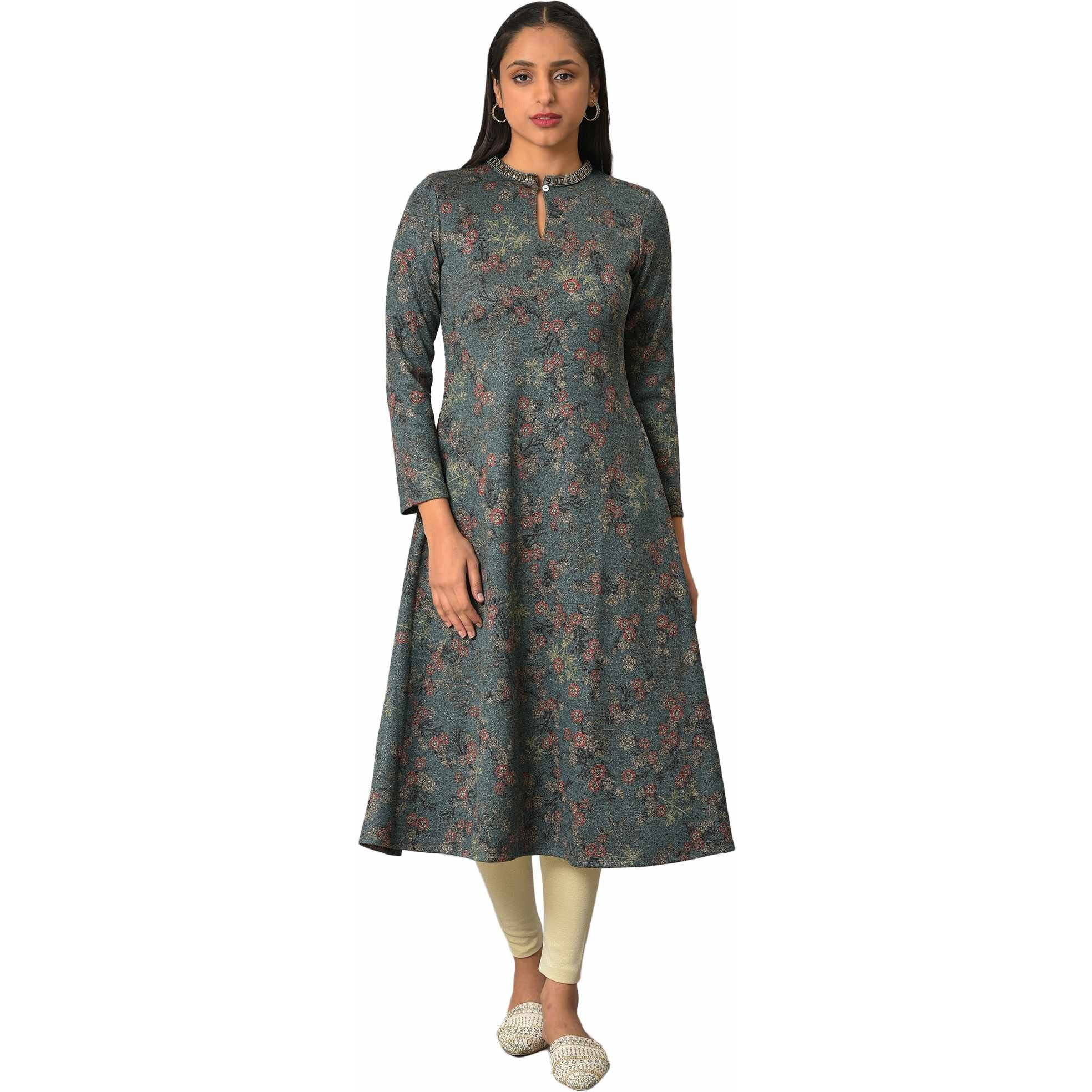 W For Woman Women's Polyester Regular Kurta (22Now18637-120016_Teal