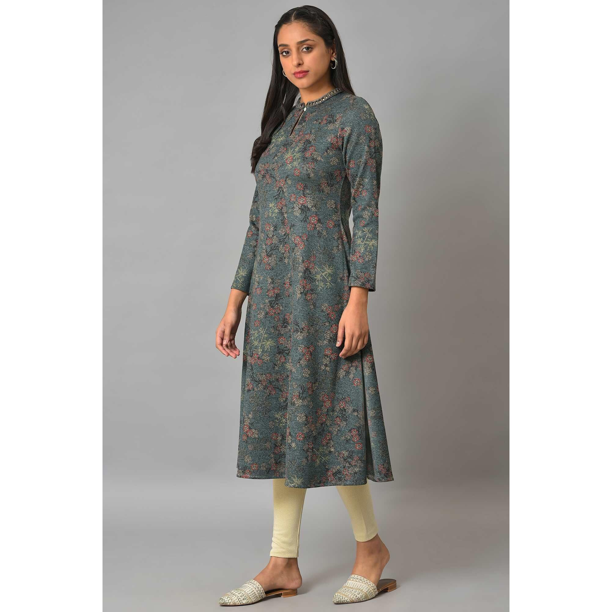 W For Woman Women's Polyester Regular Kurta (22Now18637-120016_Teal