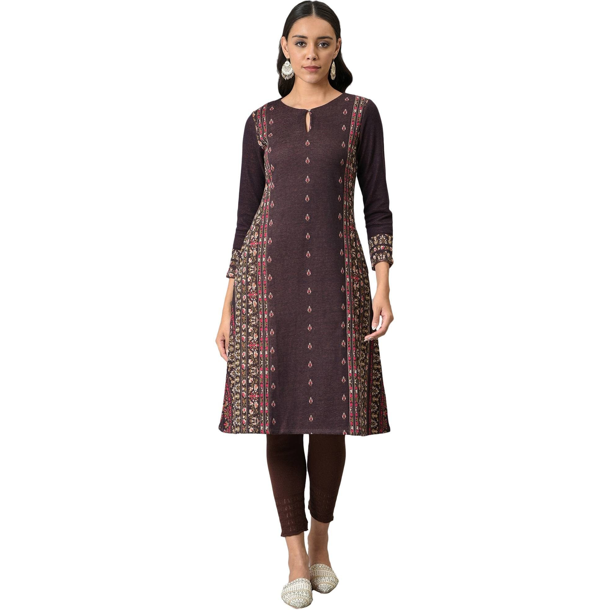 W For Woman Women Regular Fit Maroon Jacquard Flared Plus Size Winter Kurta_22Now18500G-312468_5Xl