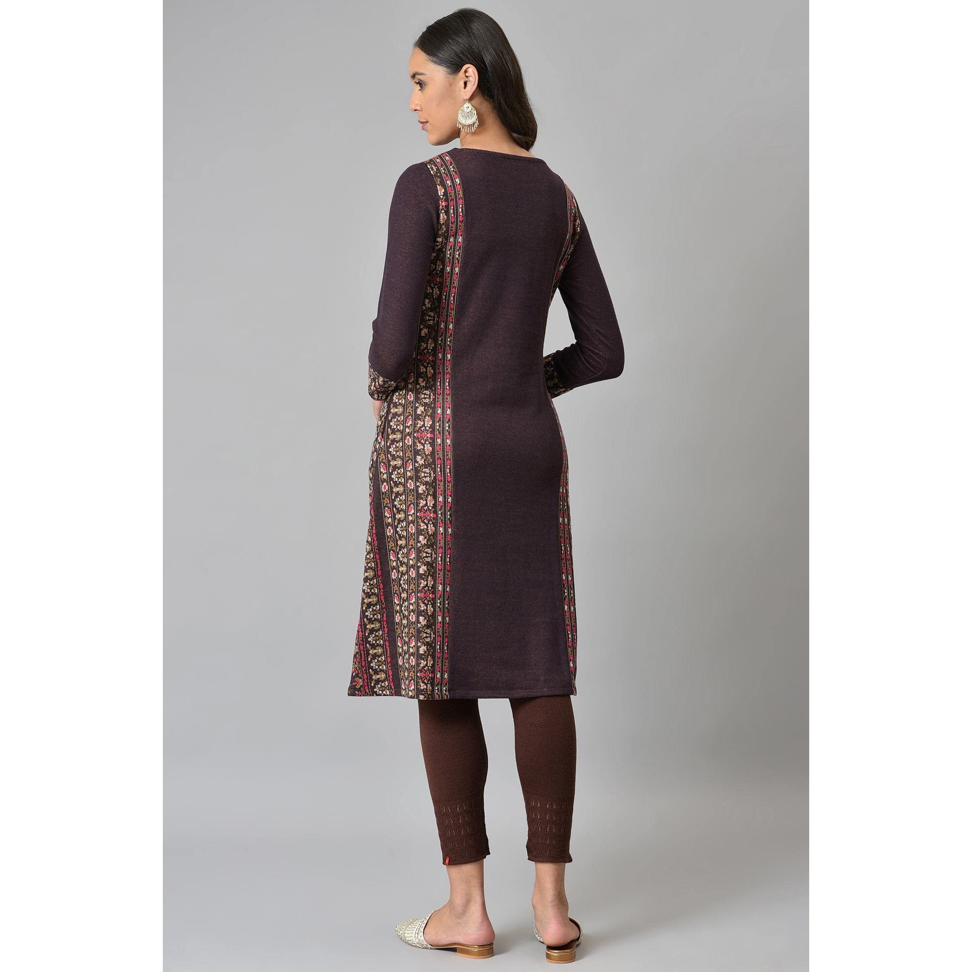W For Woman Women Regular Fit Maroon Jacquard Flared Plus Size Winter Kurta_22Now18500G-312468_5Xl