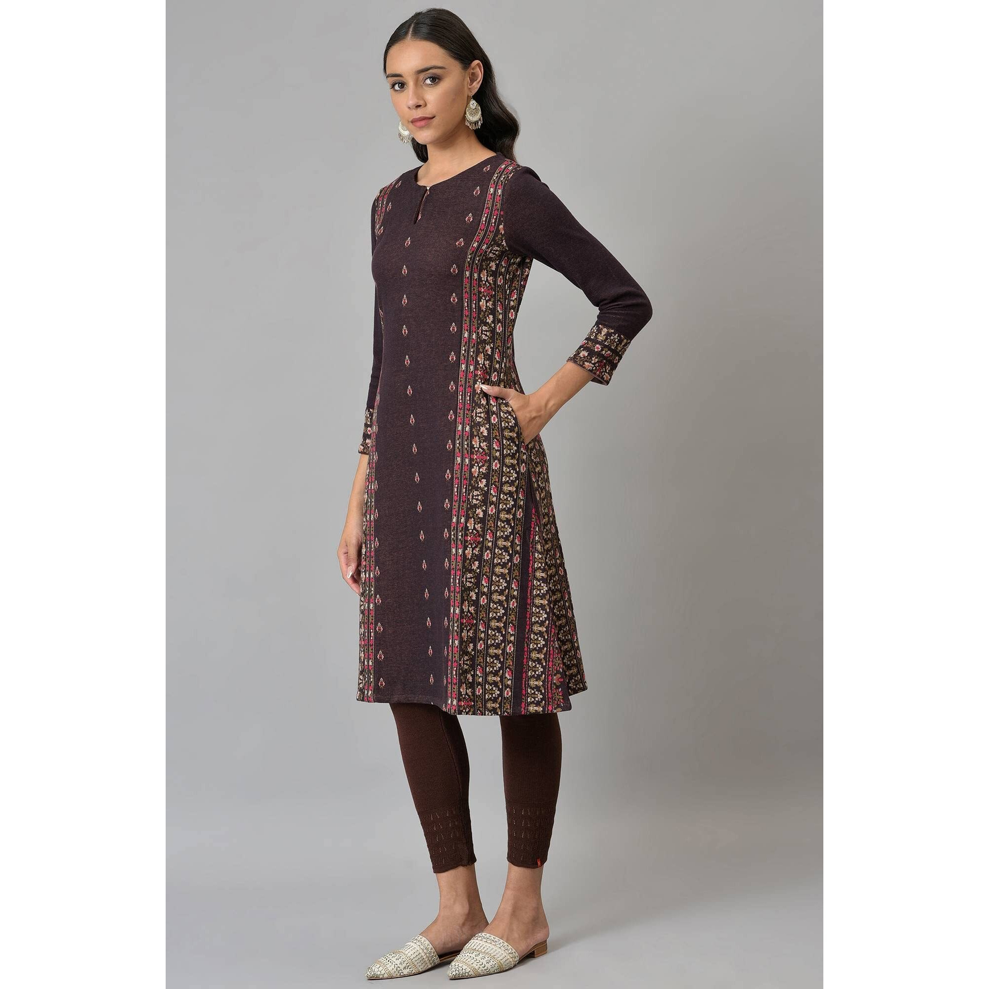 W For Woman Women Regular Fit Maroon Jacquard Flared Plus Size Winter Kurta_22Now18500G-312468_5Xl