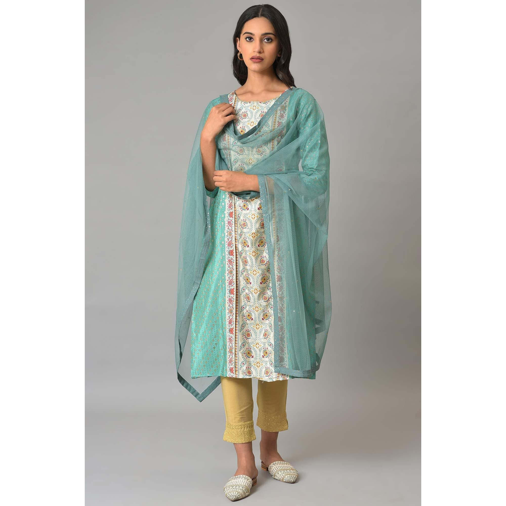 W For Woman Women Polyester Aqua Blue Mesh Dupatta With Sequins_22Auw81504-217819_Free Size