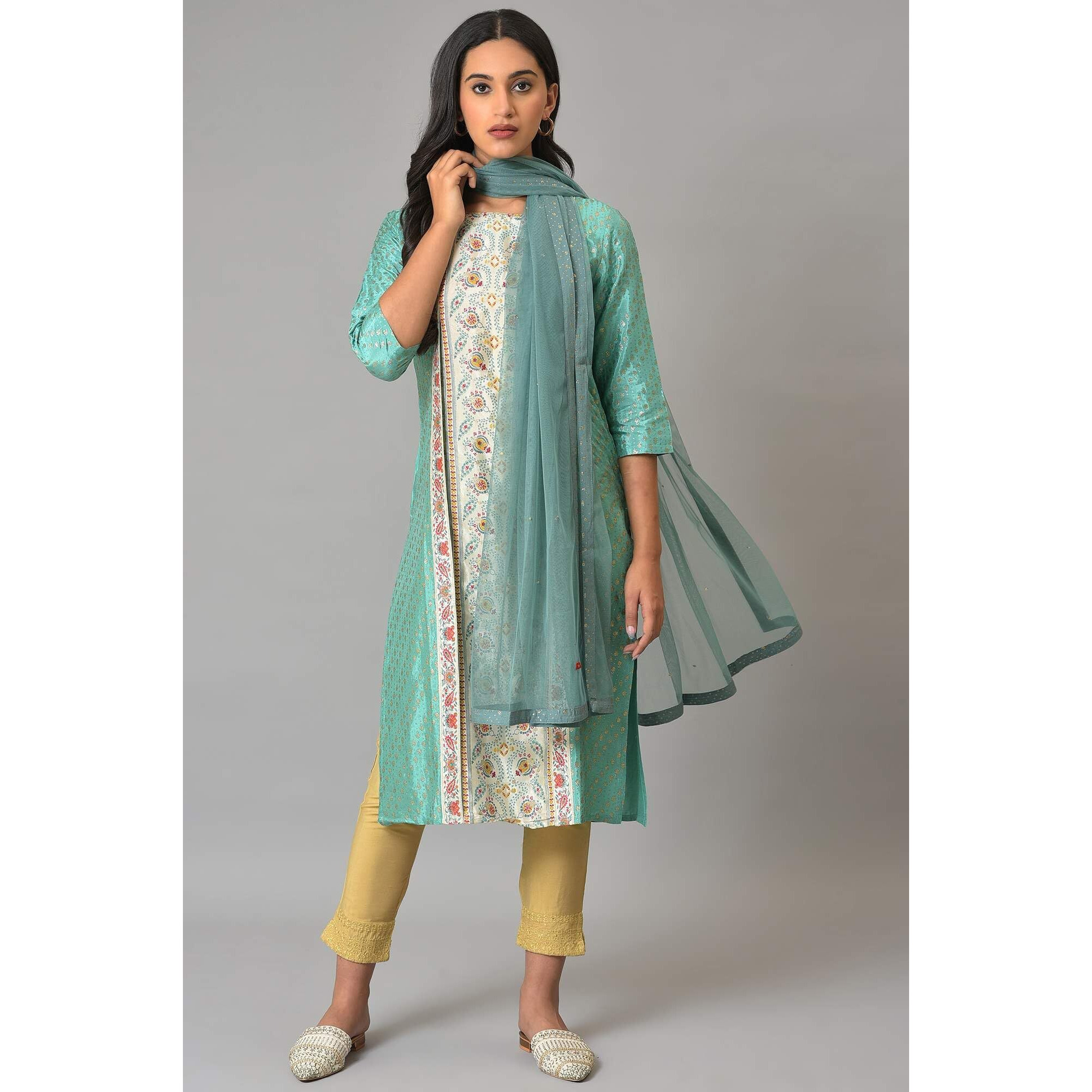 W For Woman Women Polyester Aqua Blue Mesh Dupatta With Sequins_22Auw81504-217819_Free Size