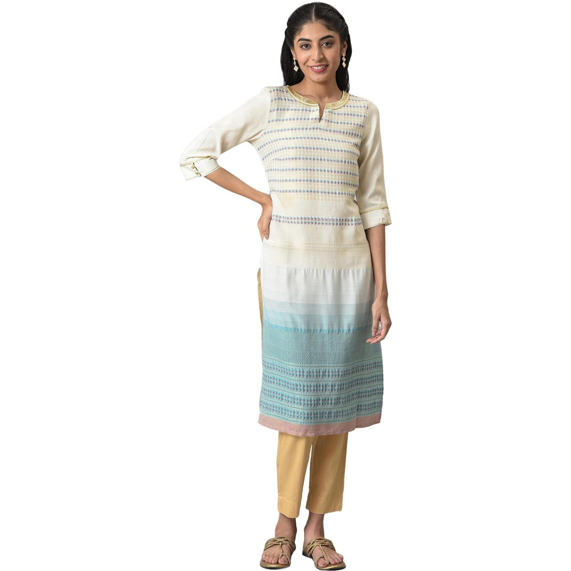 Aurelia Women's Rayon Regular Kurta (22Aua13602-703731_Green