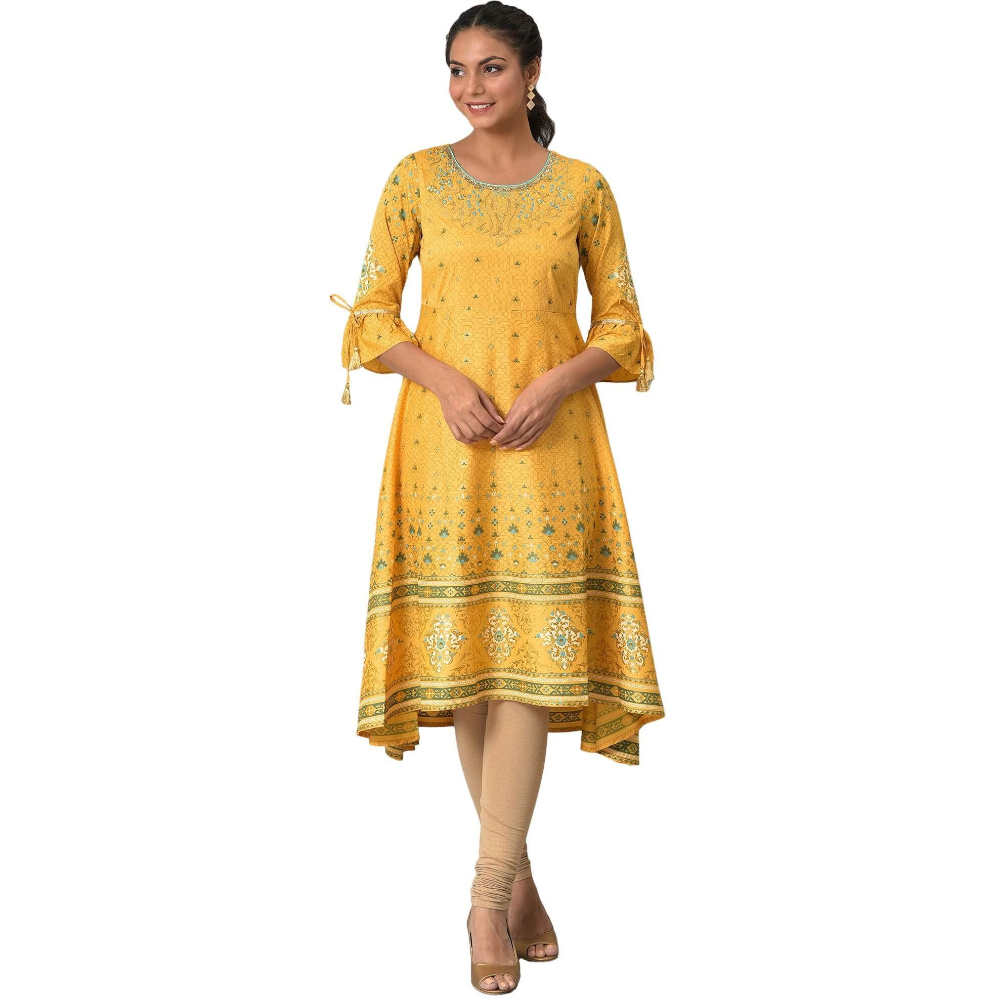 Aurelia Women's Polyester Regular Kurta (22Aua13598-505300_Yellow