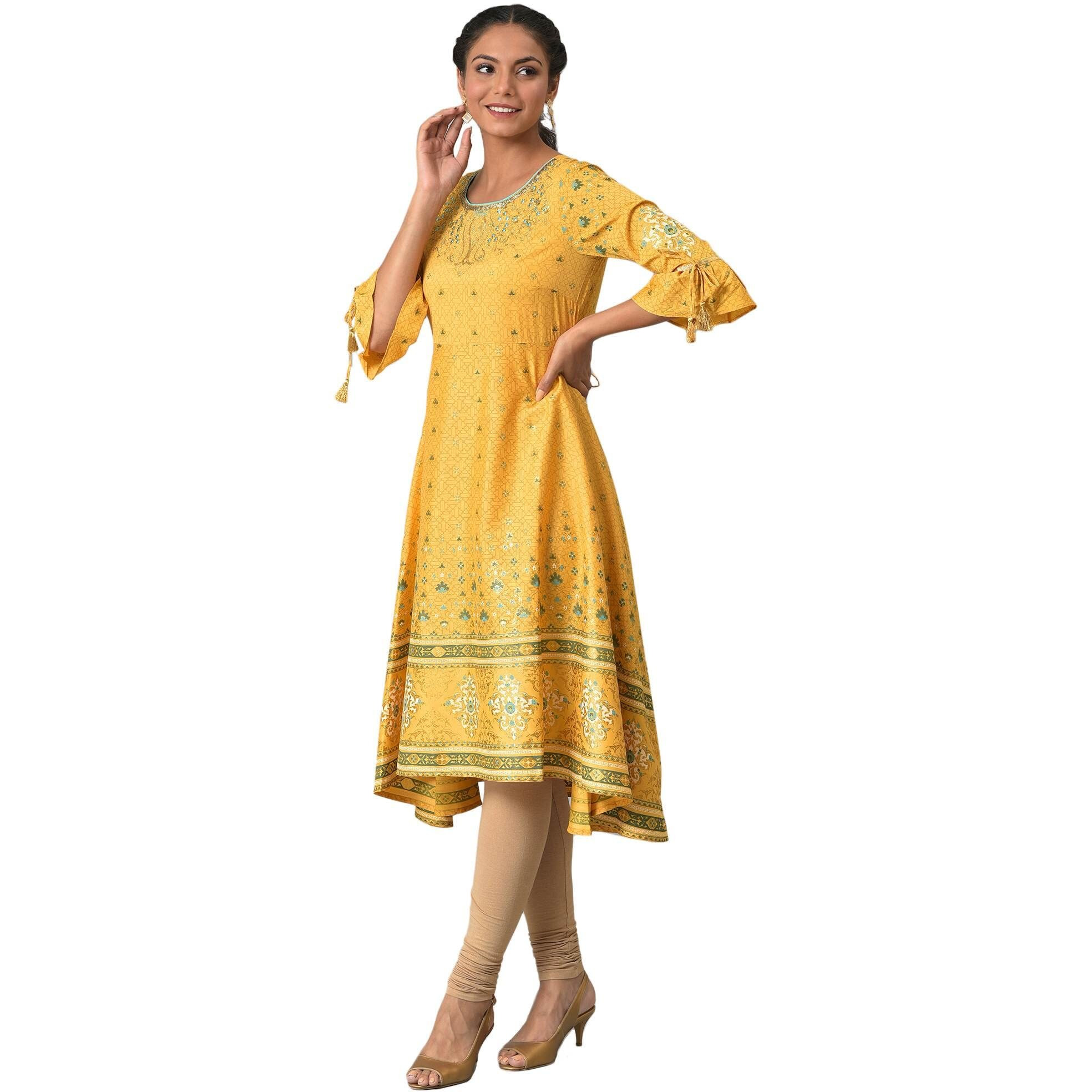 Aurelia Women's Polyester Regular Kurta (22Aua13598-505300_Yellow