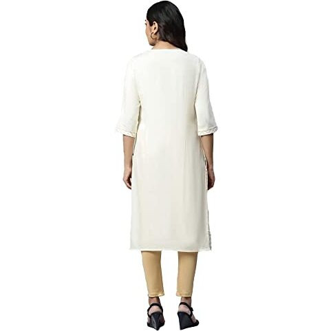 Aurelia Floral Viscose Rayon Round Neck Women's Kurtas (White, Medium)