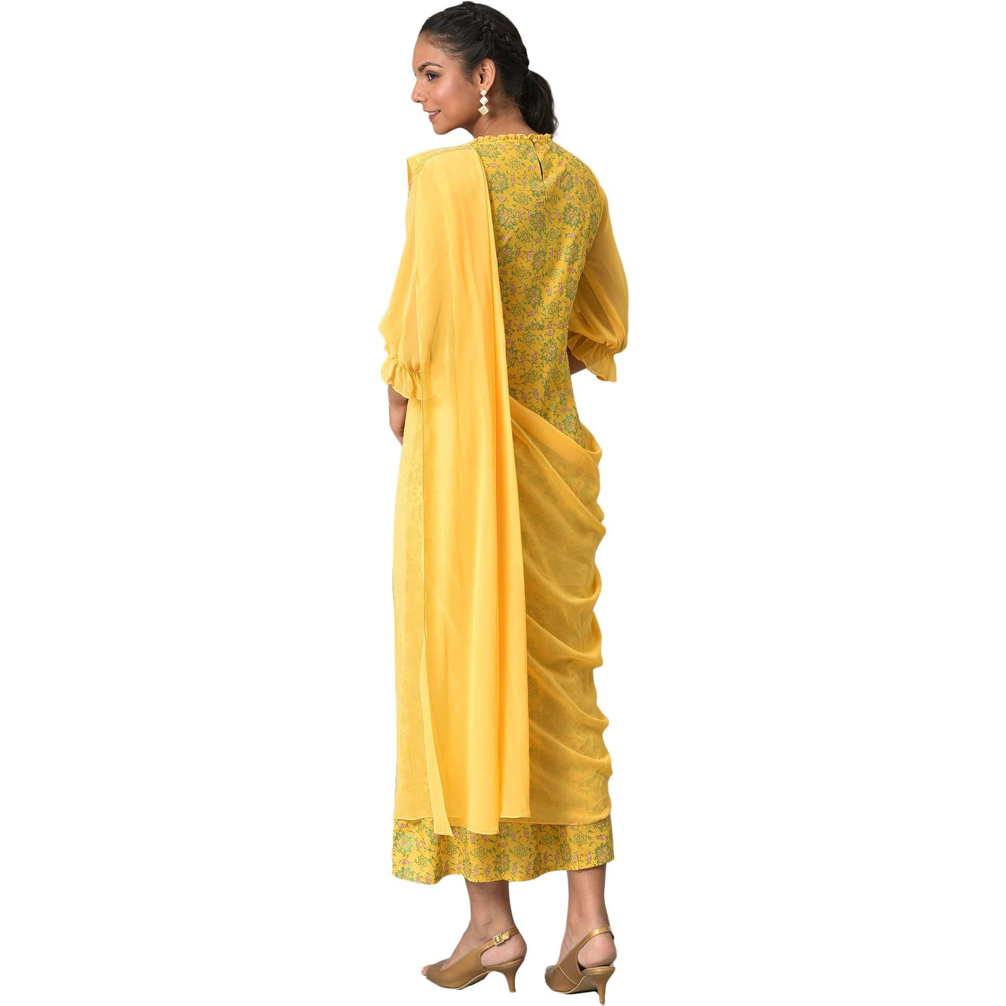 Aurelia Women's Polyester Fit And Flare Knee-Length Casual Dress (22Aua13600-505307_Yellow