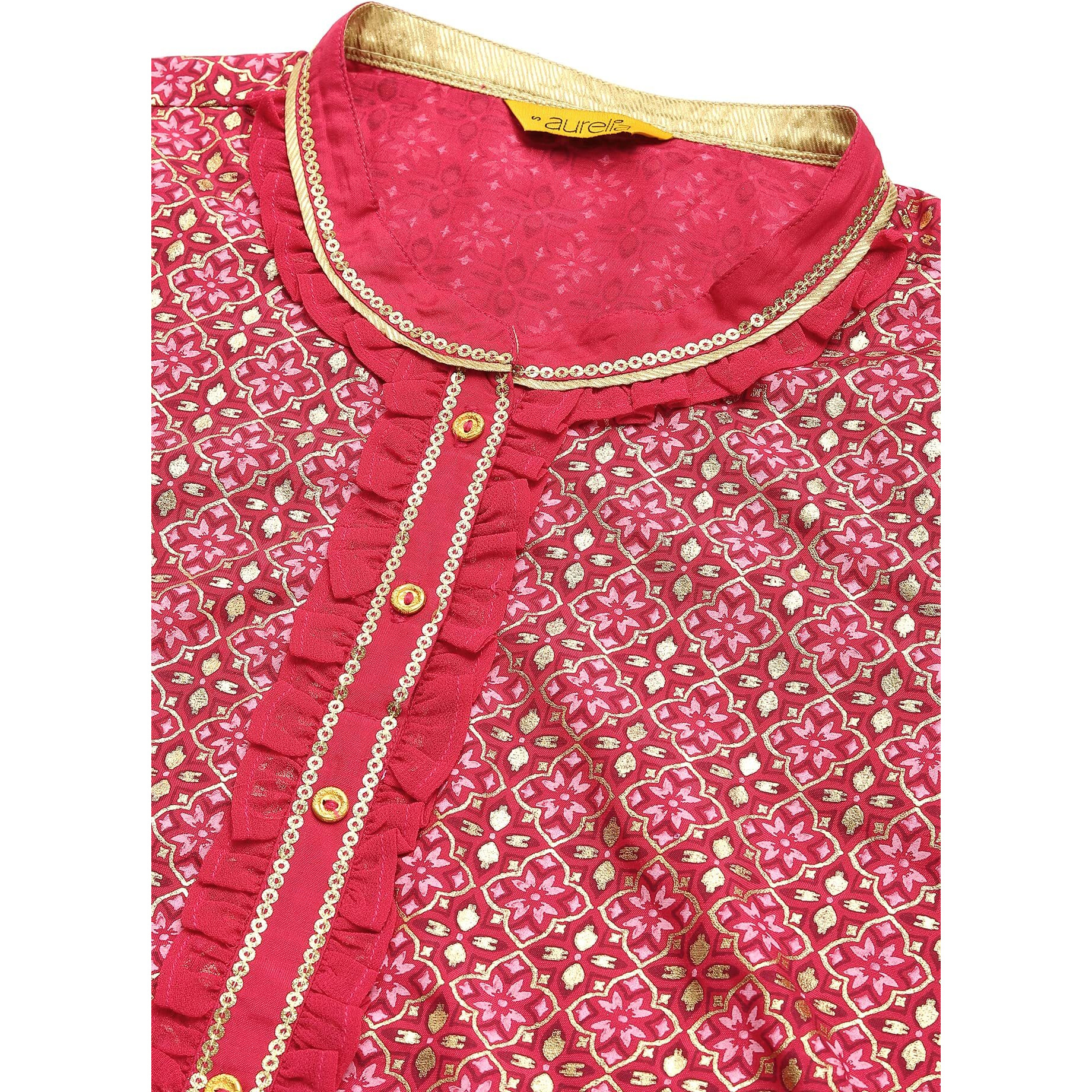 Pink Floral Printed Sequined Ethnic Kurta