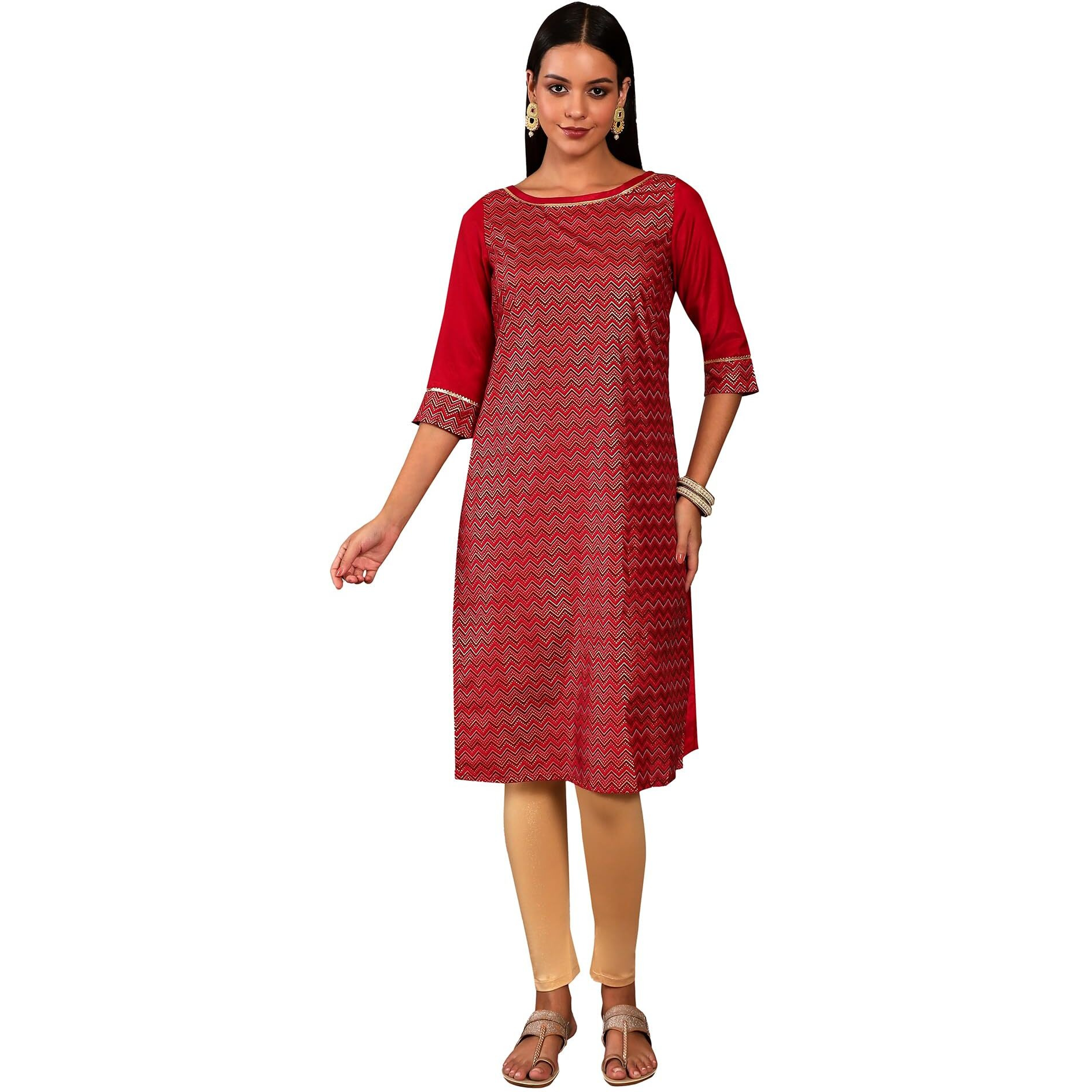 Aurelia Women's Red Chevron Regular Kurta