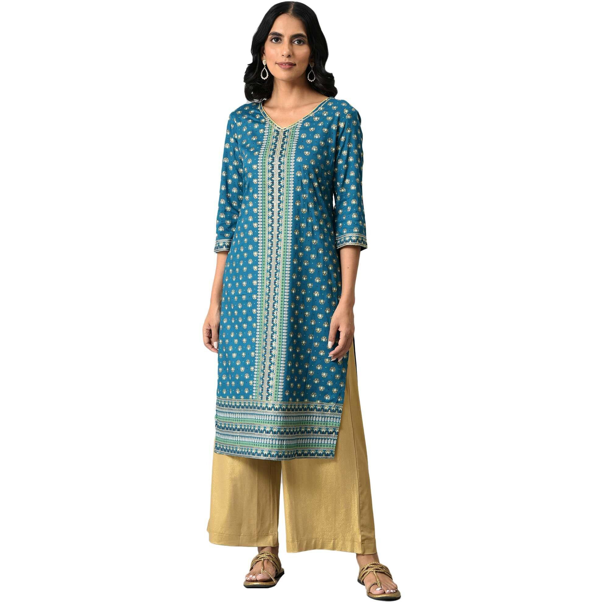 Aurelia Women's Viscose Regular Kurta (22Aua13674-506072_Blue