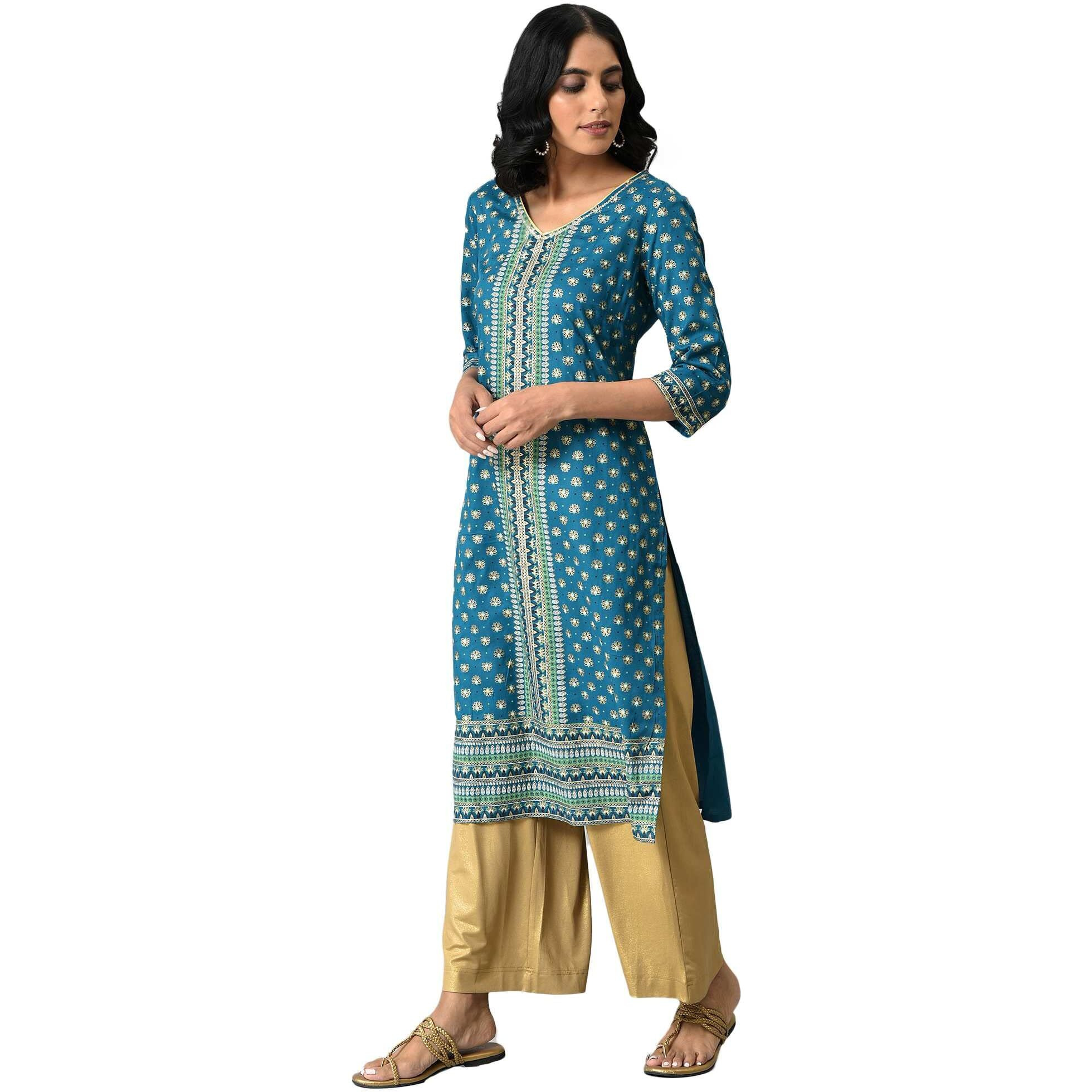 Aurelia Women's Viscose Regular Kurta (22Aua13674-506072_Blue