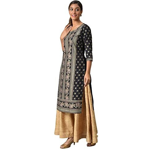 Aurelia Black Geometric Printed Printed Regular Kurta With Sequins