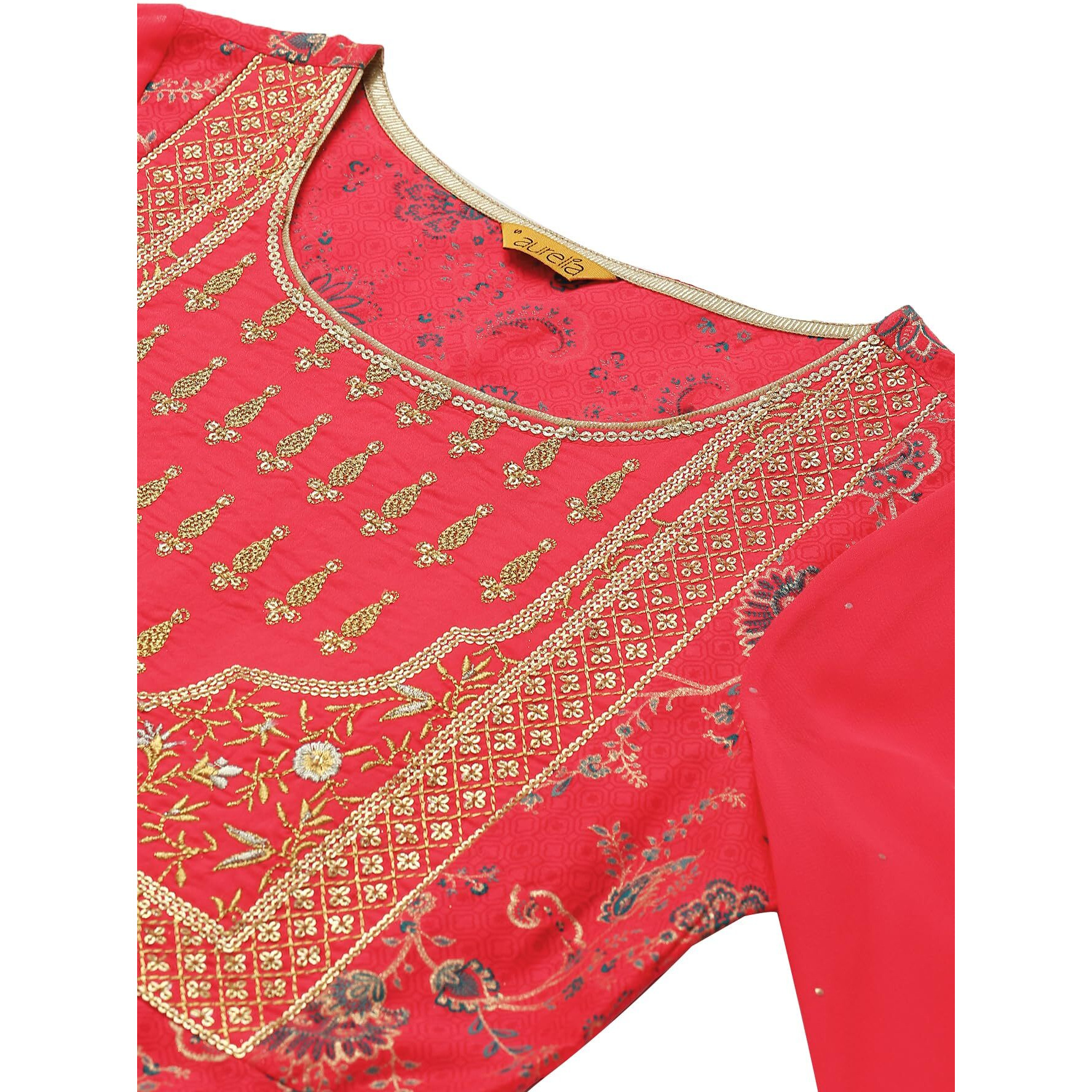 Aurelia Floral Cotton Round Neck Womens Ethnic Dress (Extra Large,Pink)
