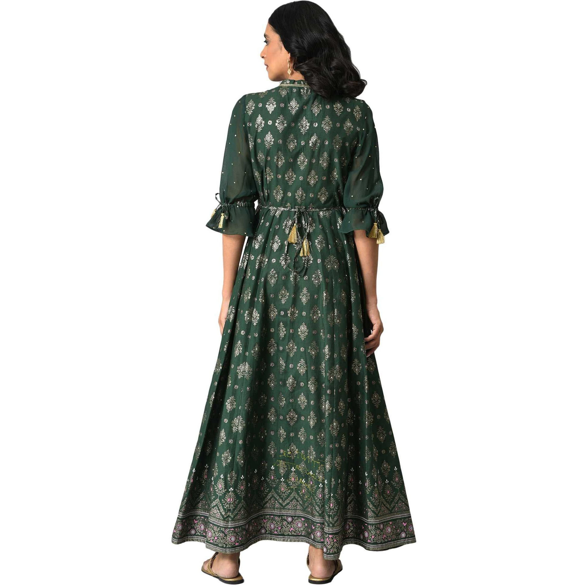 Aurelia Pink Foil Pattern Cotton Anarkali Kurta With Sequins