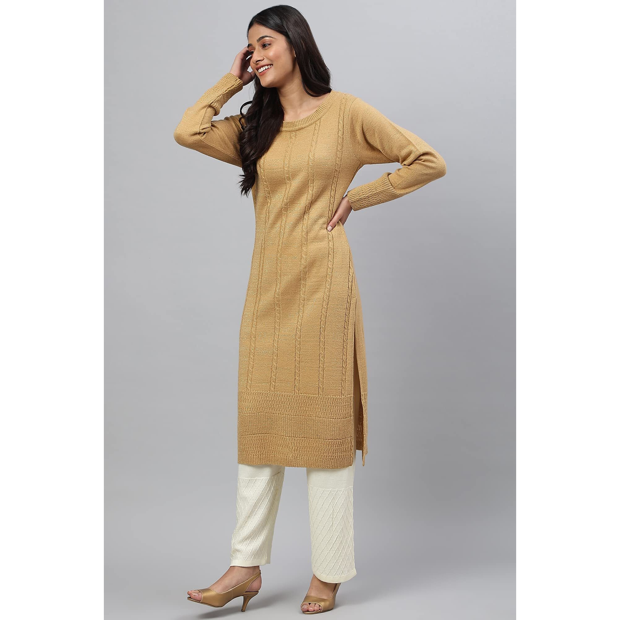 Aurelia Women's Acrylic Regular Kurta (22Noa13536-604865_Green