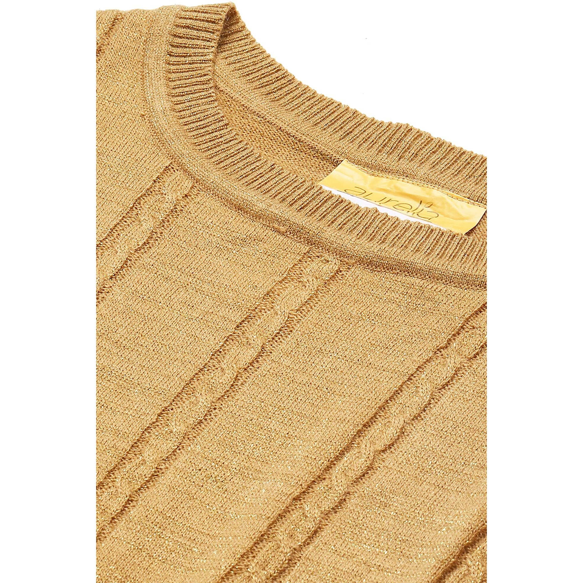 Aurelia Women Gold Acrylic Lurex Solid Yarn Dyed Straight Fit Kurta_22Noa13536-604866_Xl