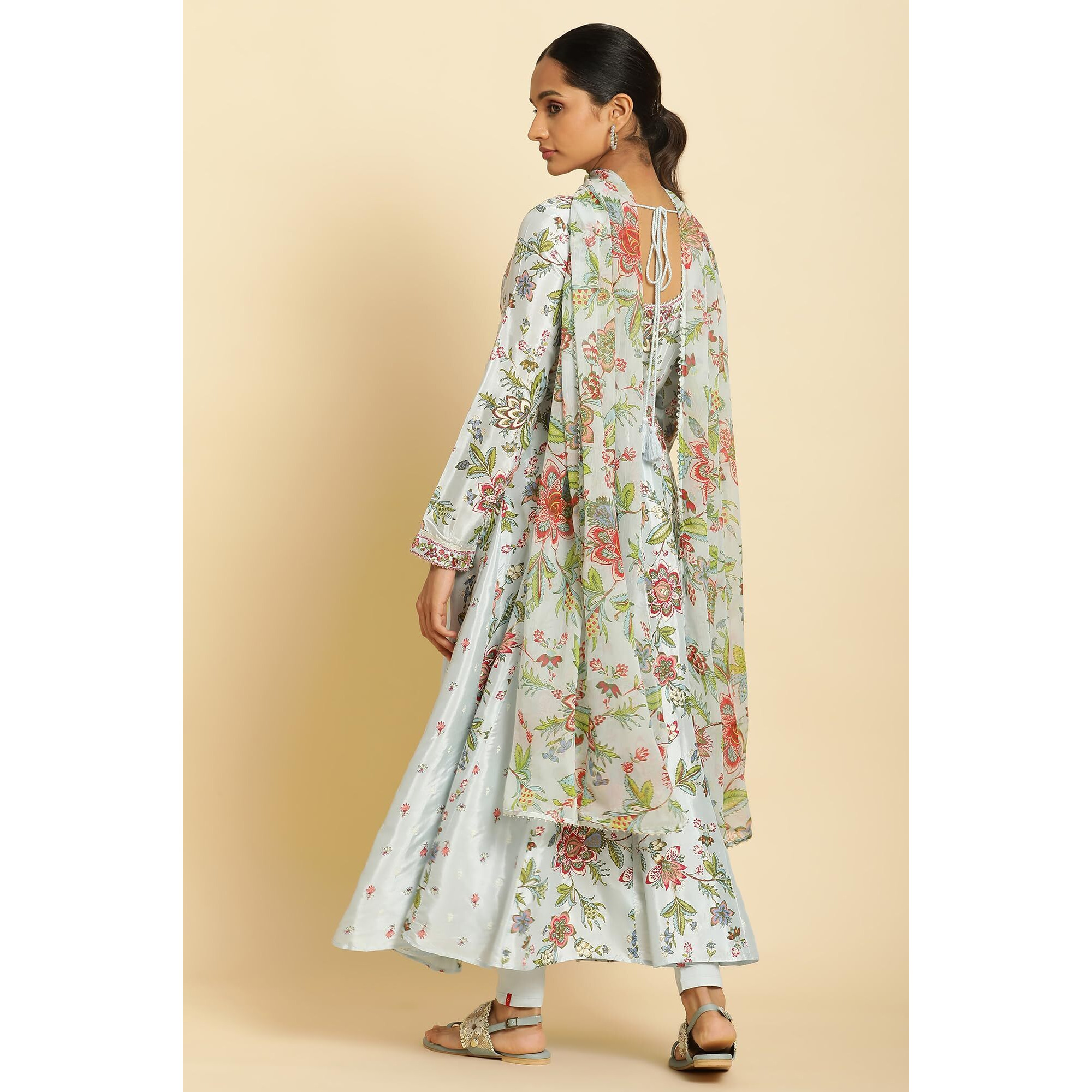 W For Woman Women's Rayon Floral Kurta, Tight & Dupatta (23Auws19710-122137_Sky Blue