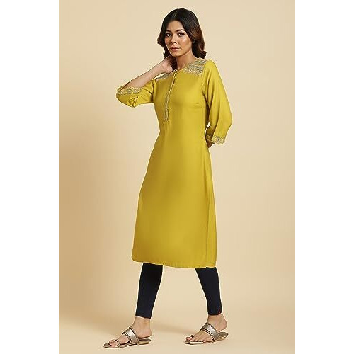 W For Woman Cress Green Embroidered Kurta (Size L)-23Auw19456-219554