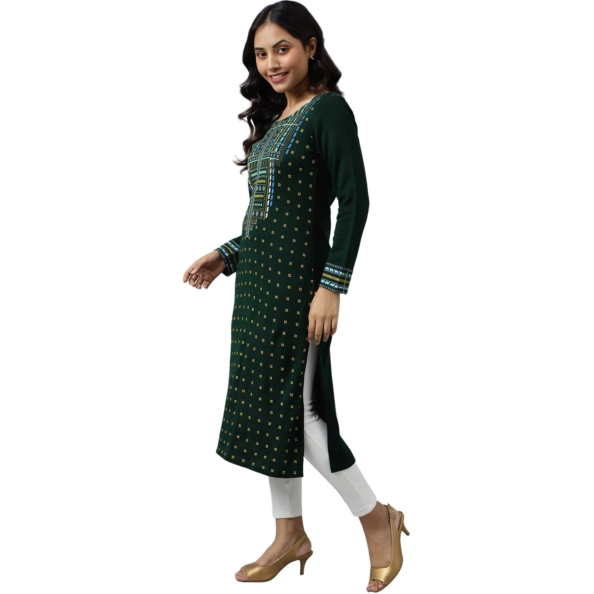 Aurelia Women's Acrylic Regular Kurta (22Noa13723-505837_Green