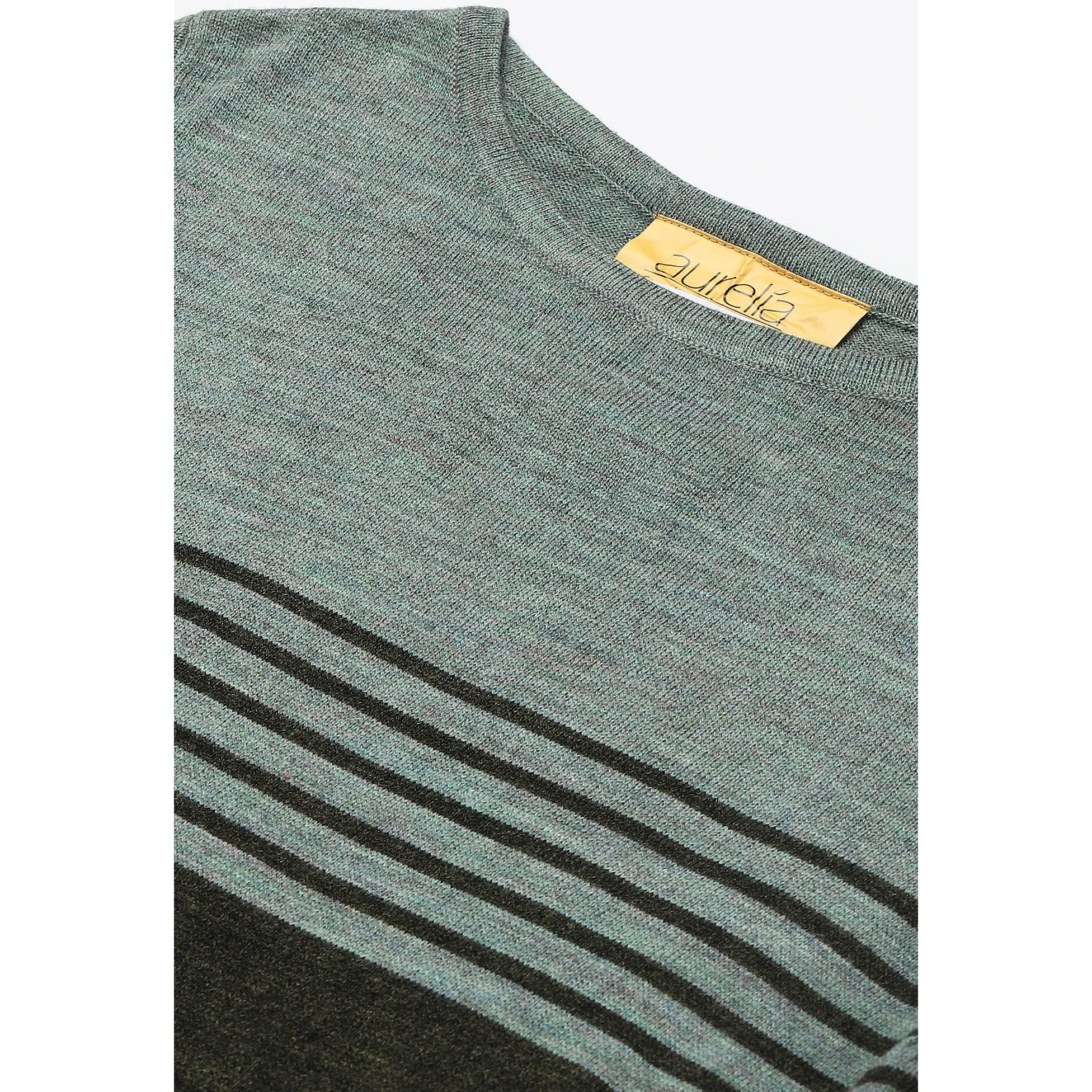 Green Colour Blocked Winter Kurta