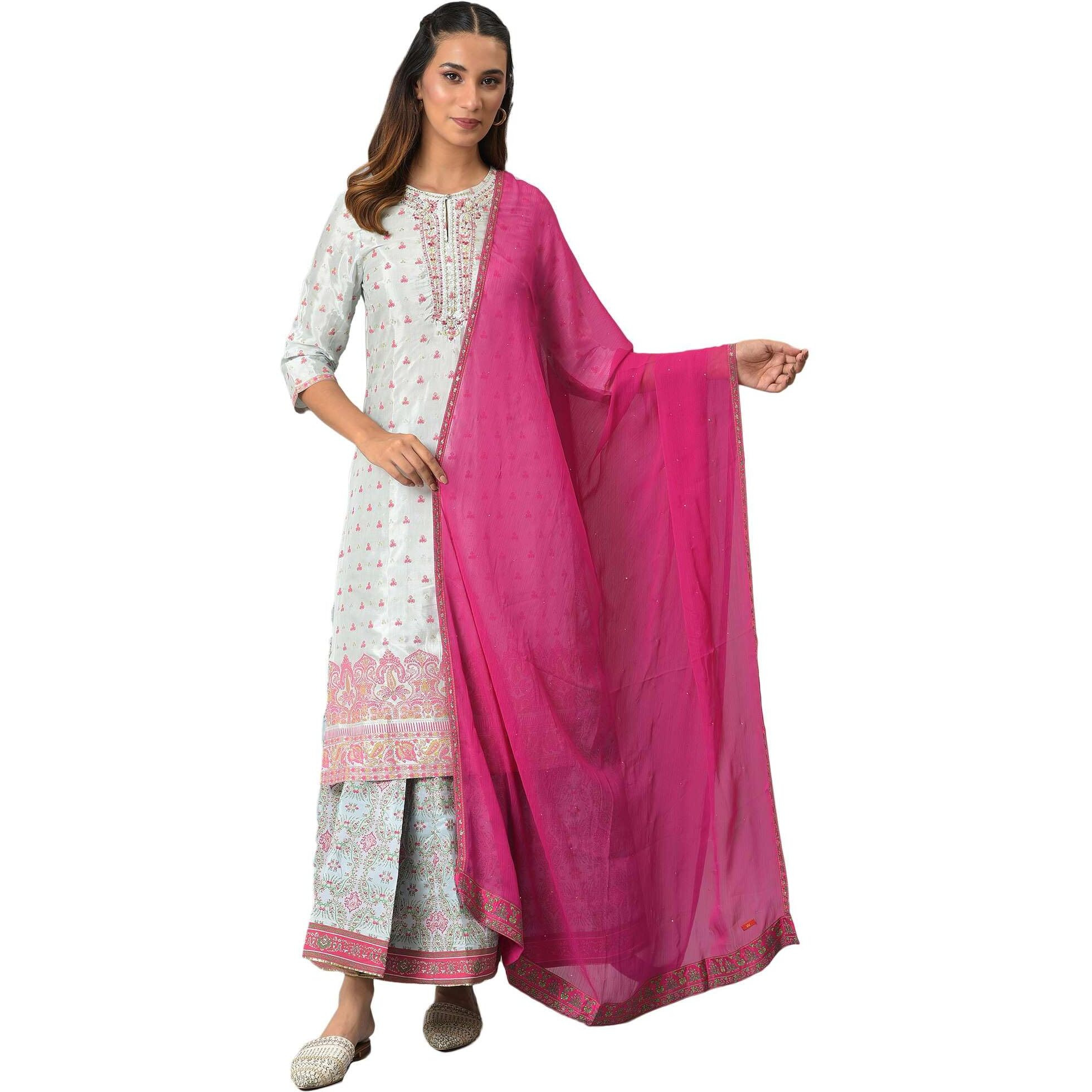 W For Woman Women Polyester Dark Pink Crinkled Chiffon Dupatta With Mukaish_22Auw81641-217967_Free Size