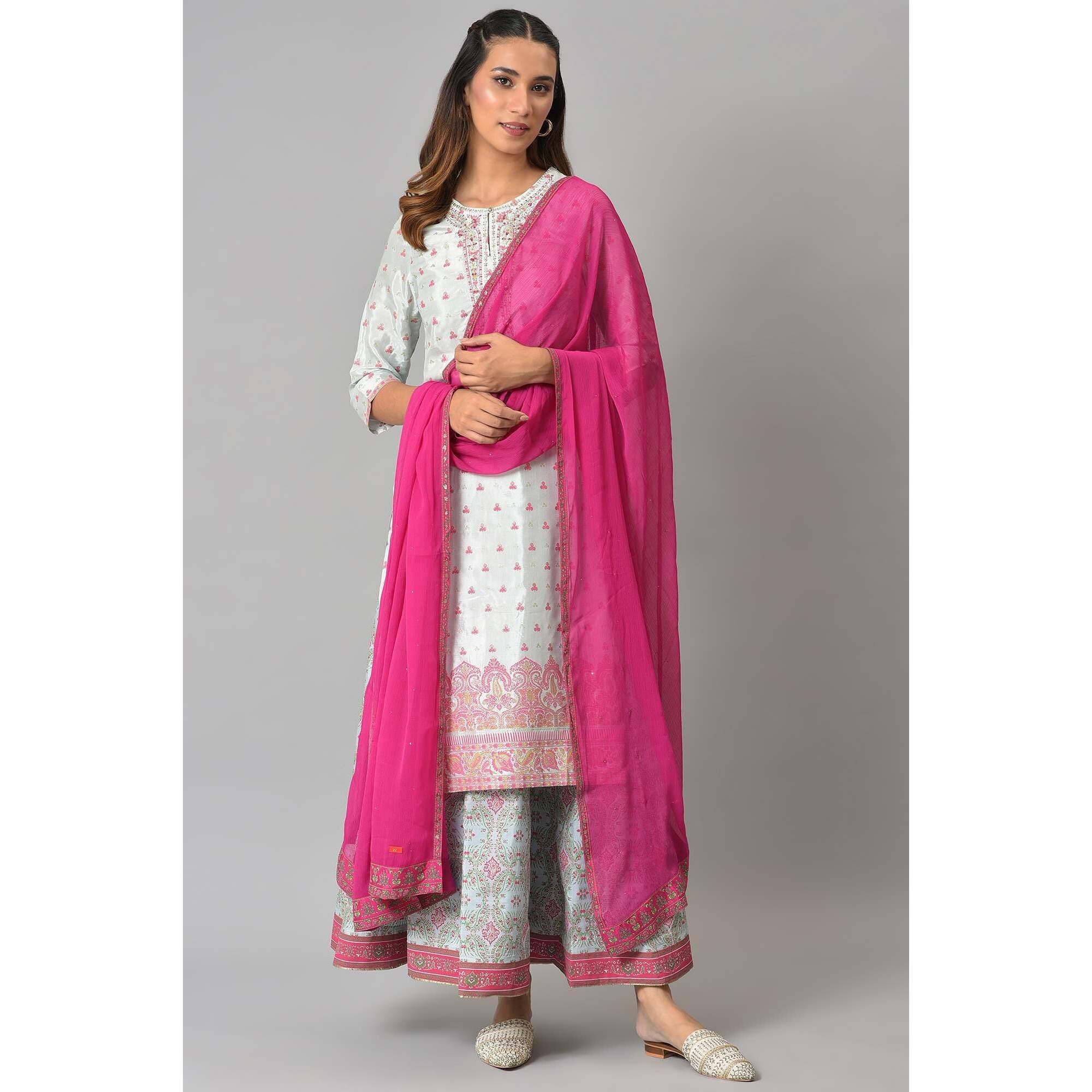 W For Woman Women Polyester Dark Pink Crinkled Chiffon Dupatta With Mukaish_22Auw81641-217967_Free Size