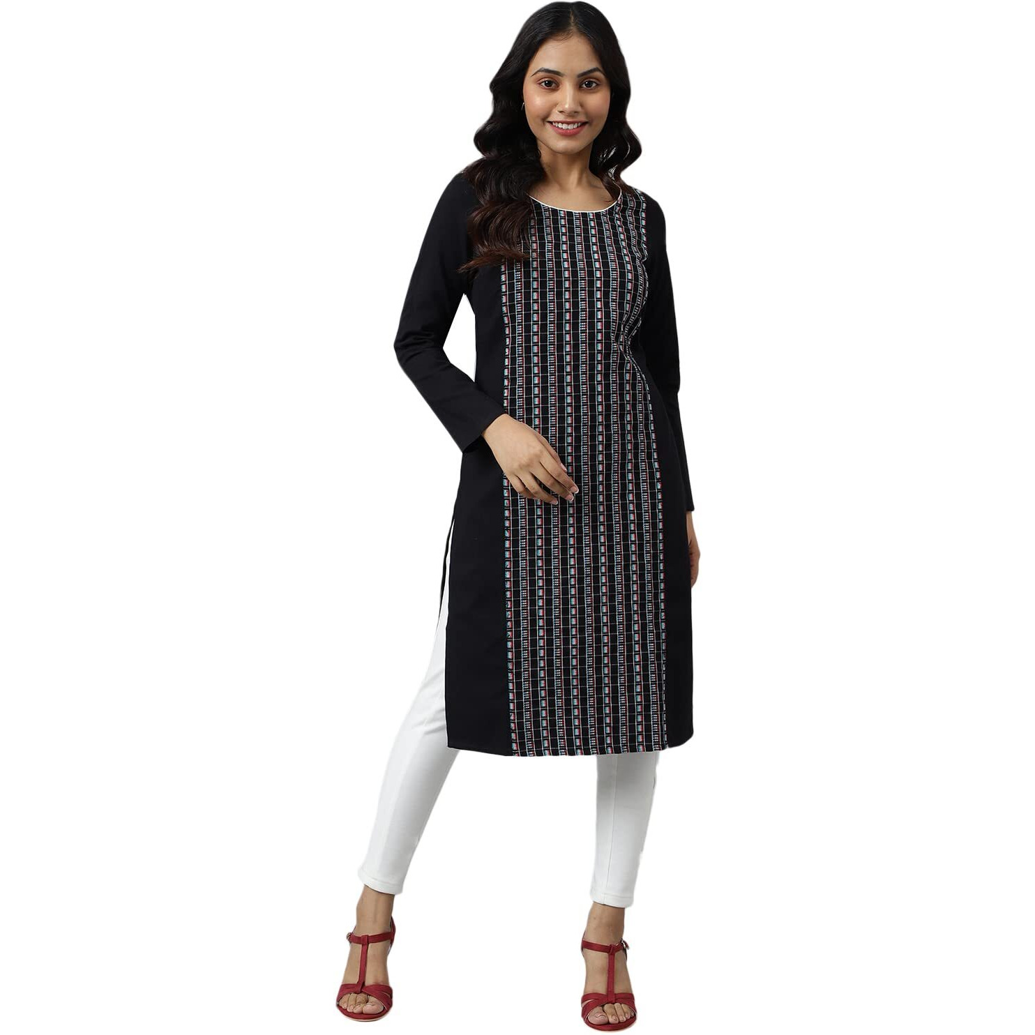 Aurelia Women's Acrylic Regular Kurta (22Noa13737-703535_Black
