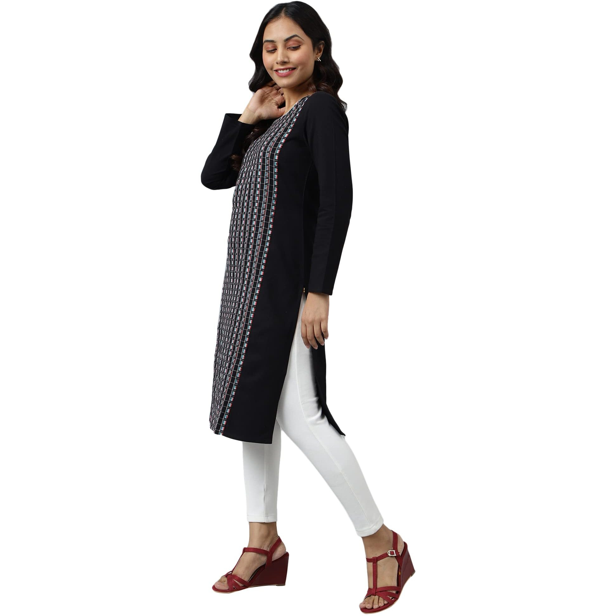Aurelia Women's Acrylic Regular Kurta (22Noa13737-703535_Black