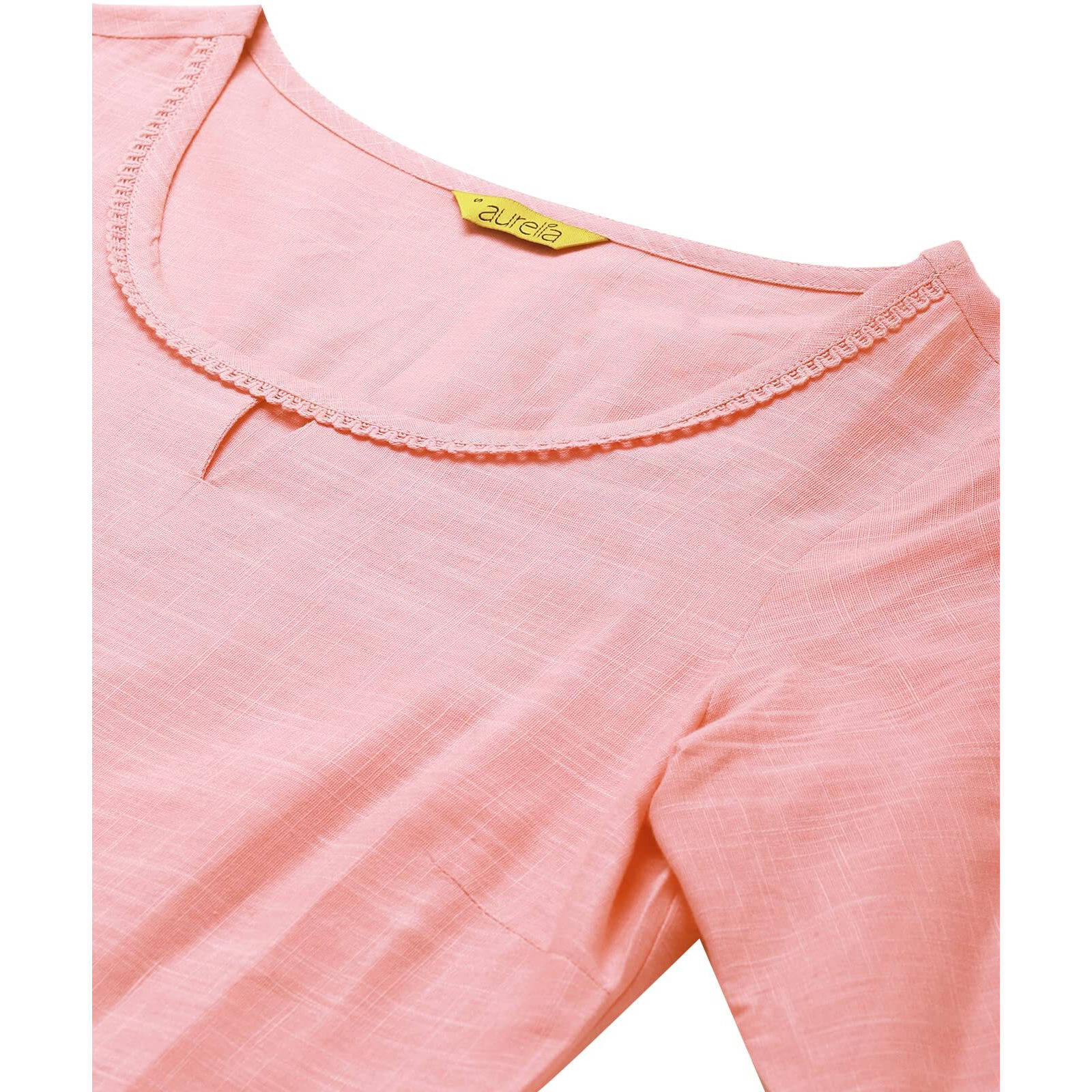 Pink Rayon Kurta With Lace Detail