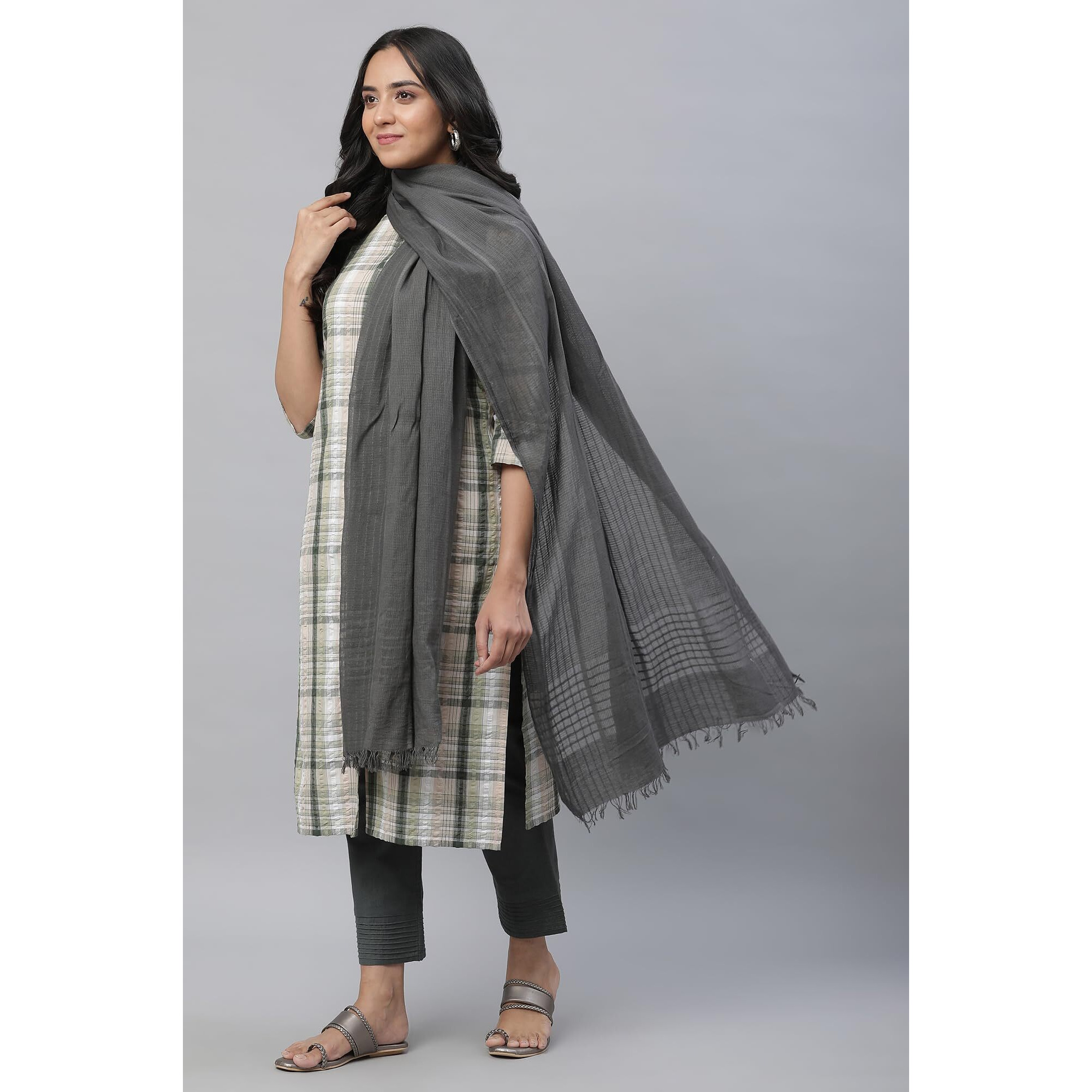 Aurelia Women Cotton Dupatta 23Aua80006-704615-Grey-Fs