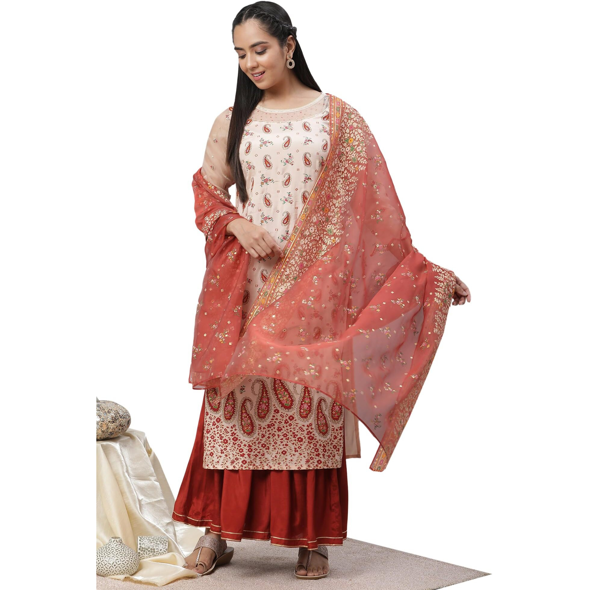 Aurelia Polyester Women Dupatta 23Aua80002-507097-Orange-Fs, Free Size