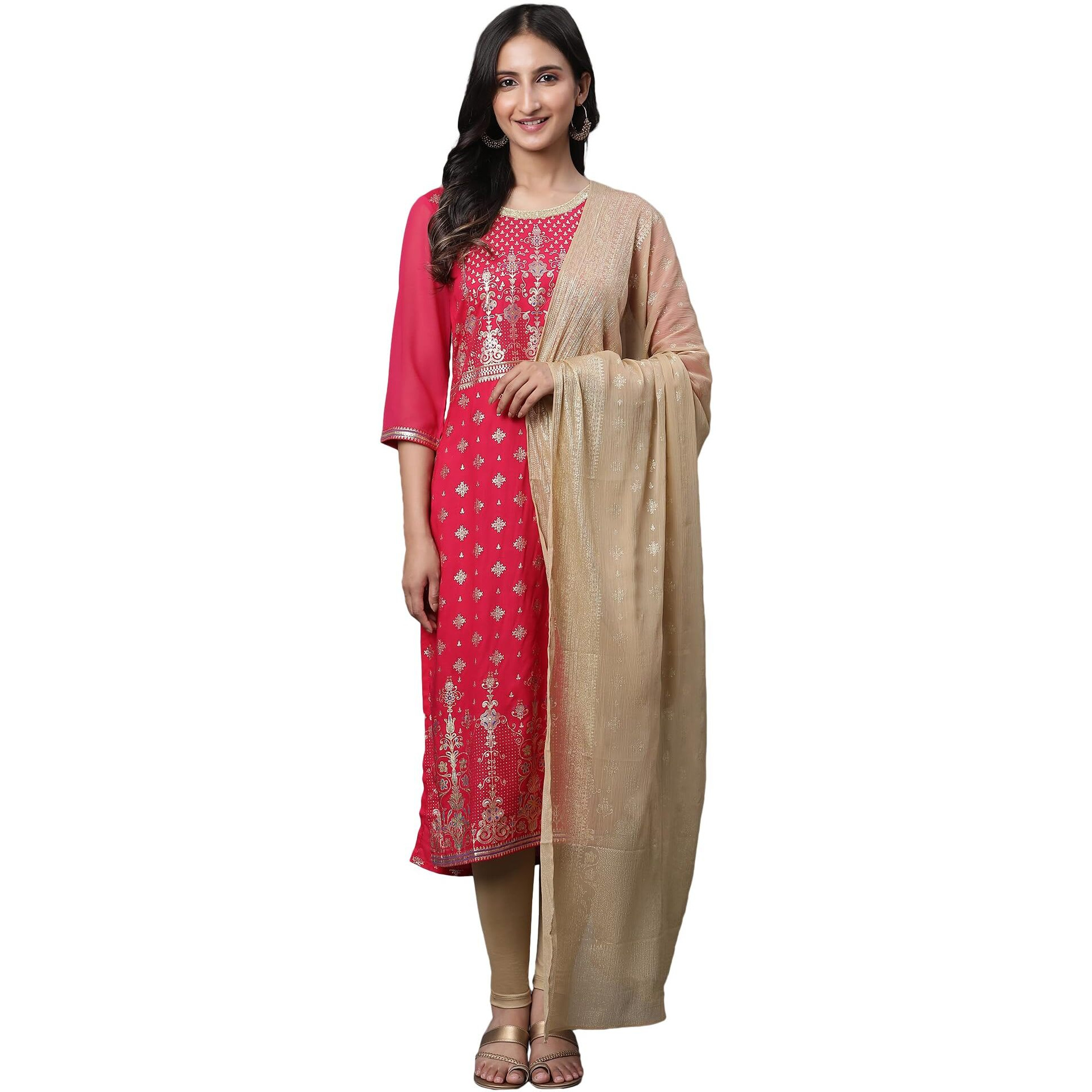 Aurelia Women Gold Floral Printed Silver Chiffon Dupatta