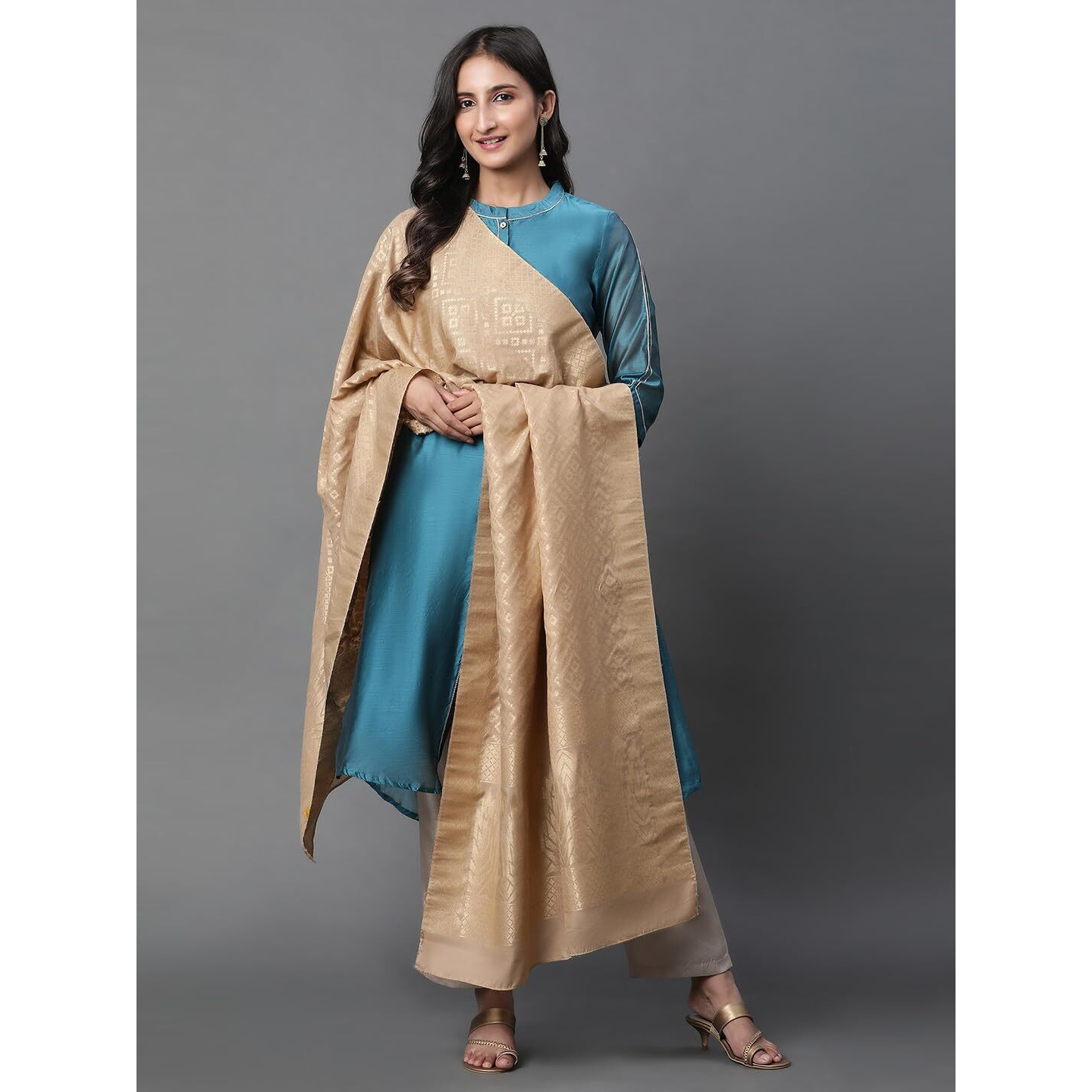 Aurelia Women Gold Geometric Jacquard Jacquard Dupatta