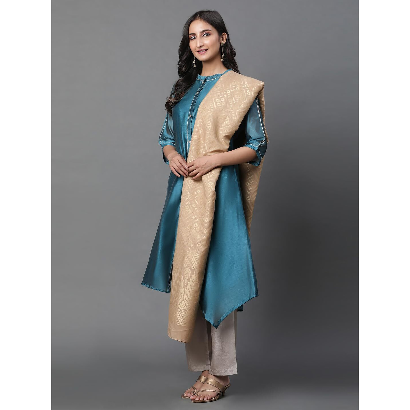 Aurelia Women Gold Geometric Jacquard Jacquard Dupatta