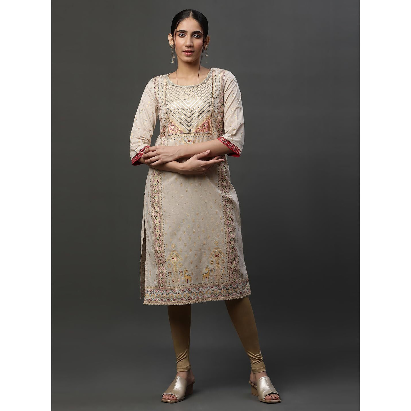 Aurelia Women's Cotton Regular Kurta (23Aua14429-506976_Beige
