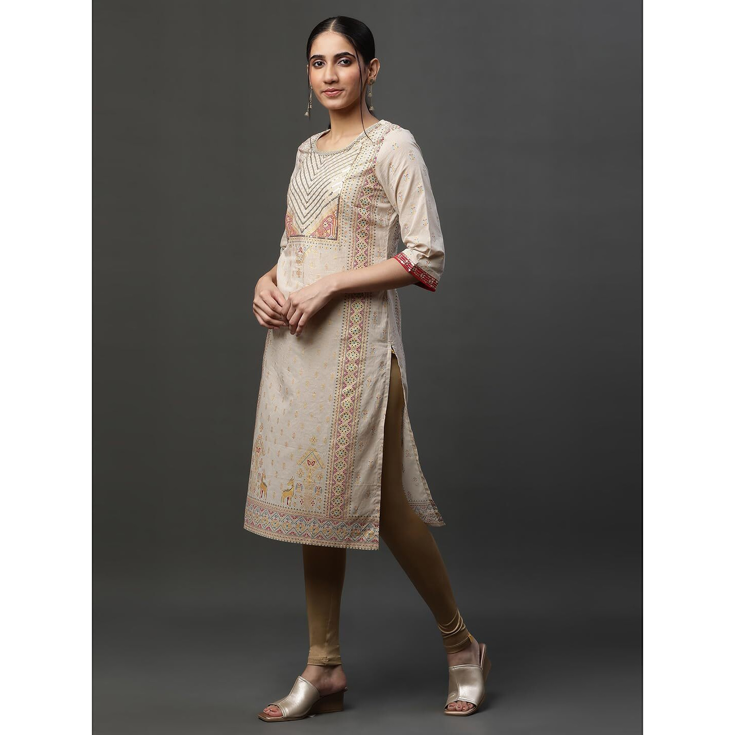 Aurelia Women's Cotton Regular Kurta (23Aua14429-506976_Beige