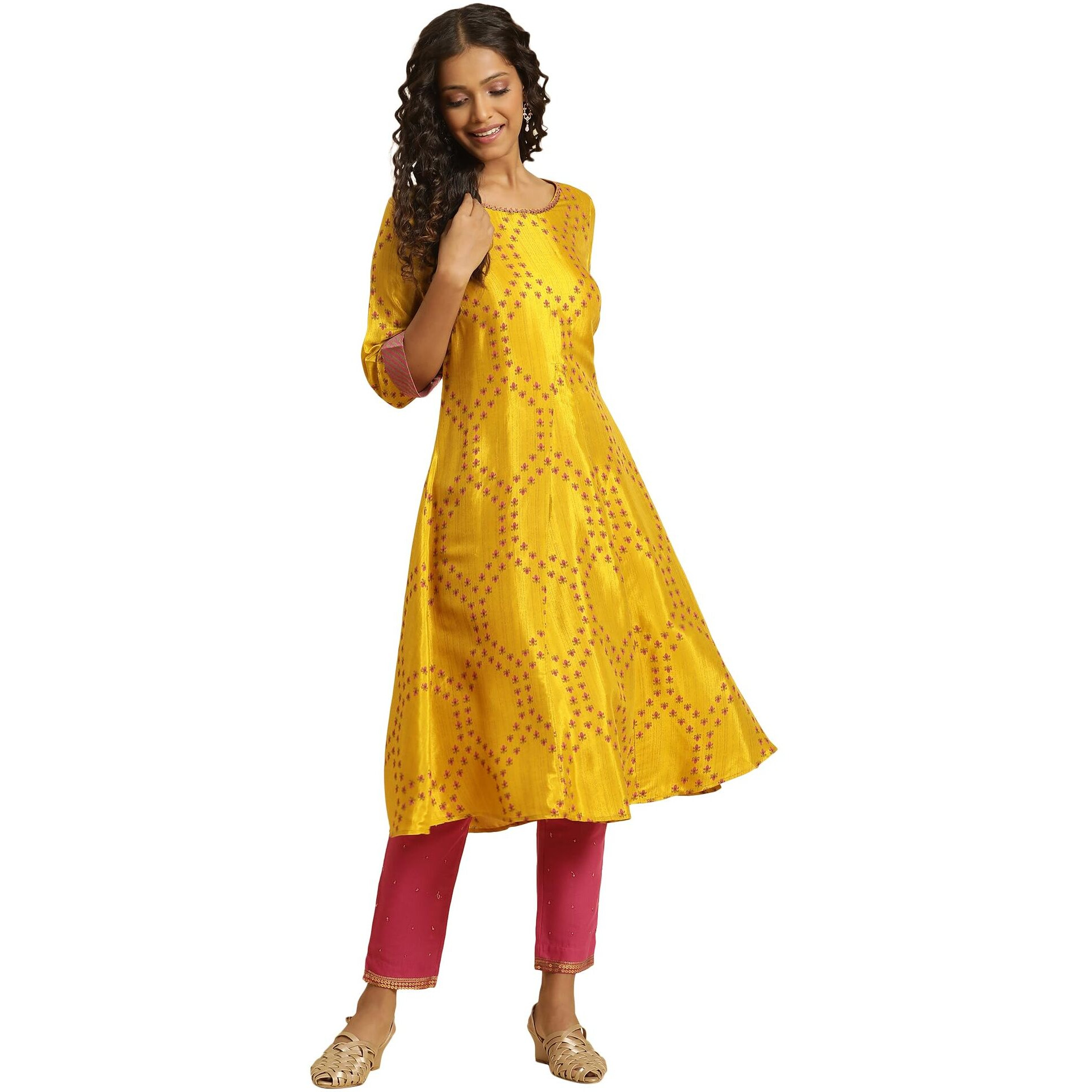 W For Woman Yellow Geometric Printed A-Line Kurta (Size Xl)-23Auw19962-122247