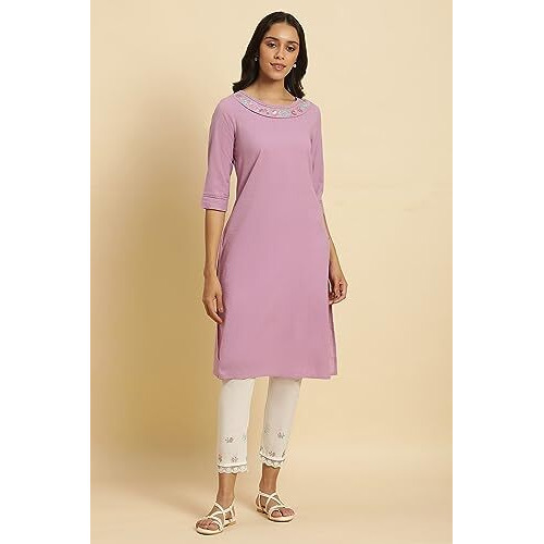 W For Woman Women's Cotton Solid Regular Kurta (23Auw10131-220210_Lilac