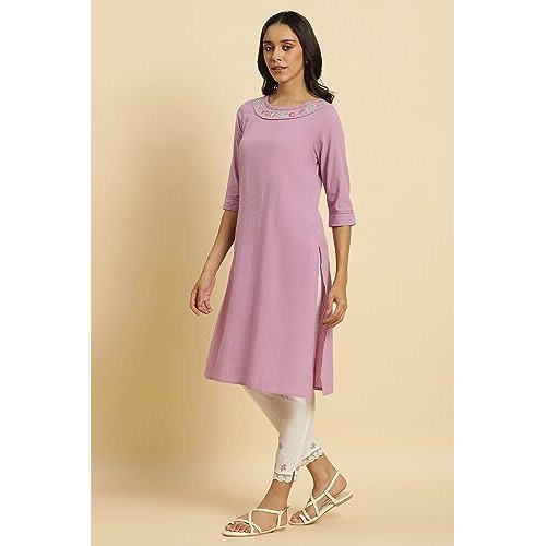 W For Woman Women's Cotton Solid Regular Kurta (23Auw10131-220210_Lilac