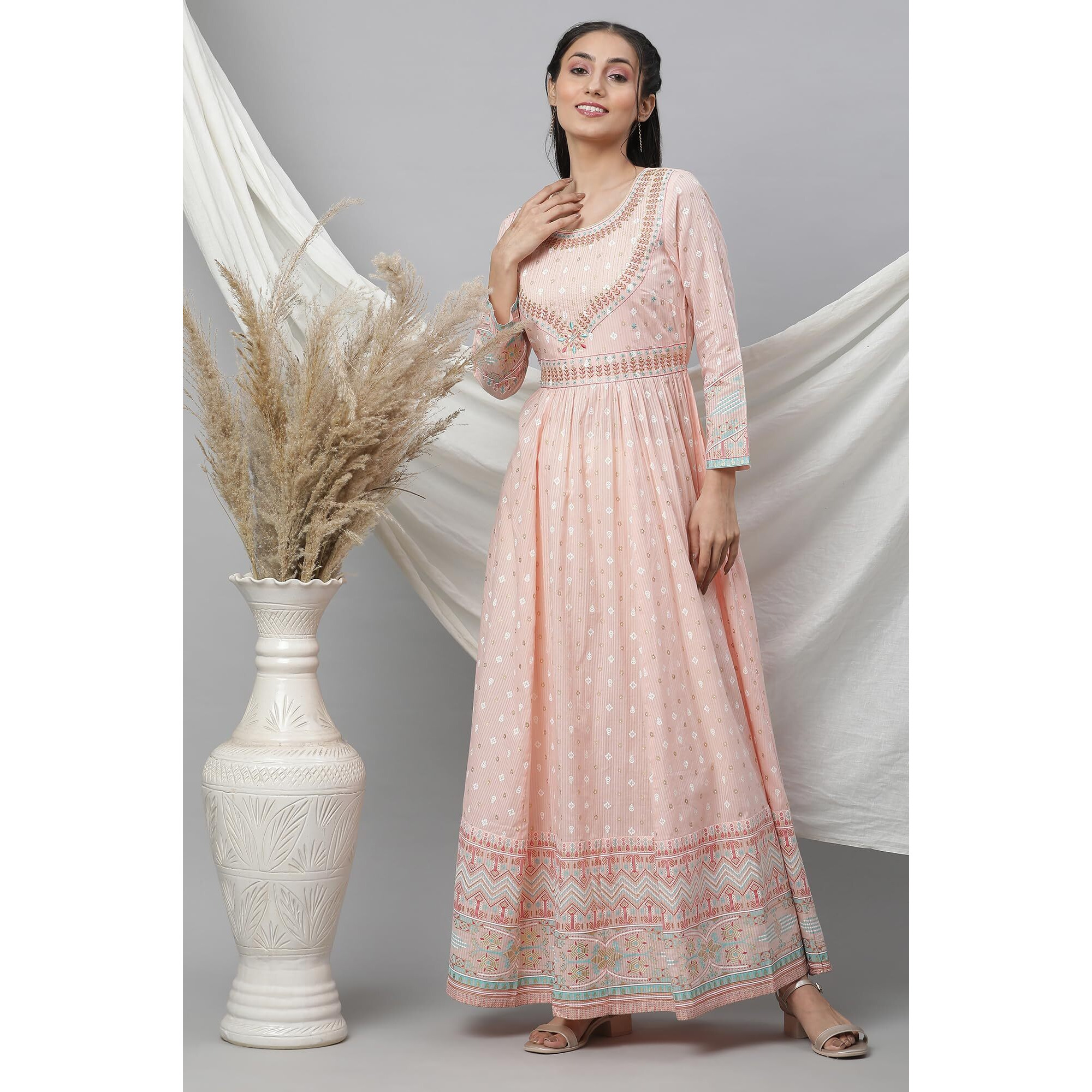 Aurelia Women Cotton Dress 23Aua14431-506814-Peach-M Pink