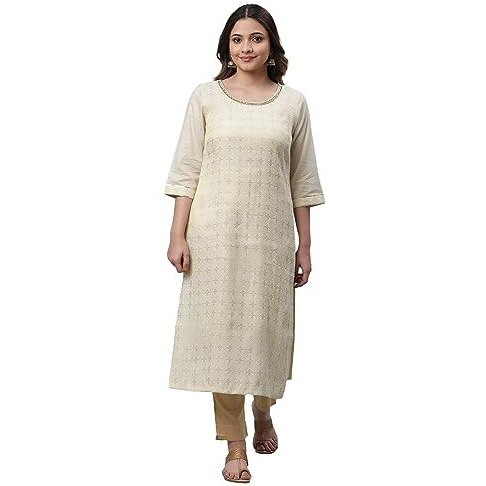 Aurelia Women Cotton Kurta 23Aua14473-701232-Natural-M Off White