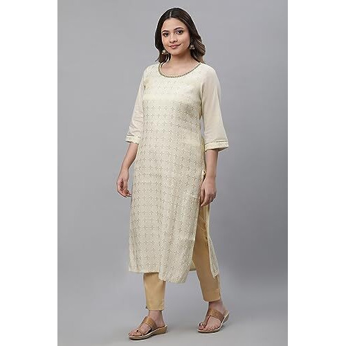 Aurelia Women Cotton Kurta 23Aua14473-701232-Natural-M Off White