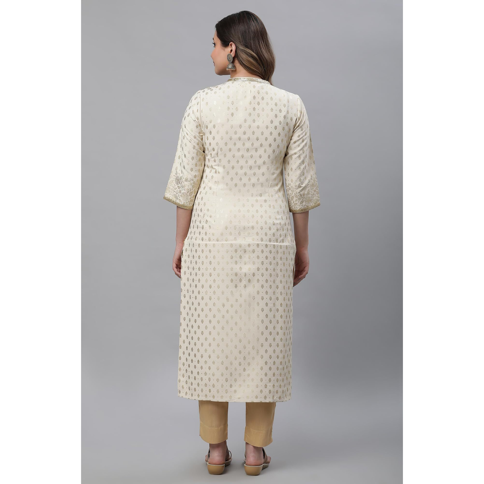 Aurelia Beige Foil Pattern Rayon Blend Regular Kurta