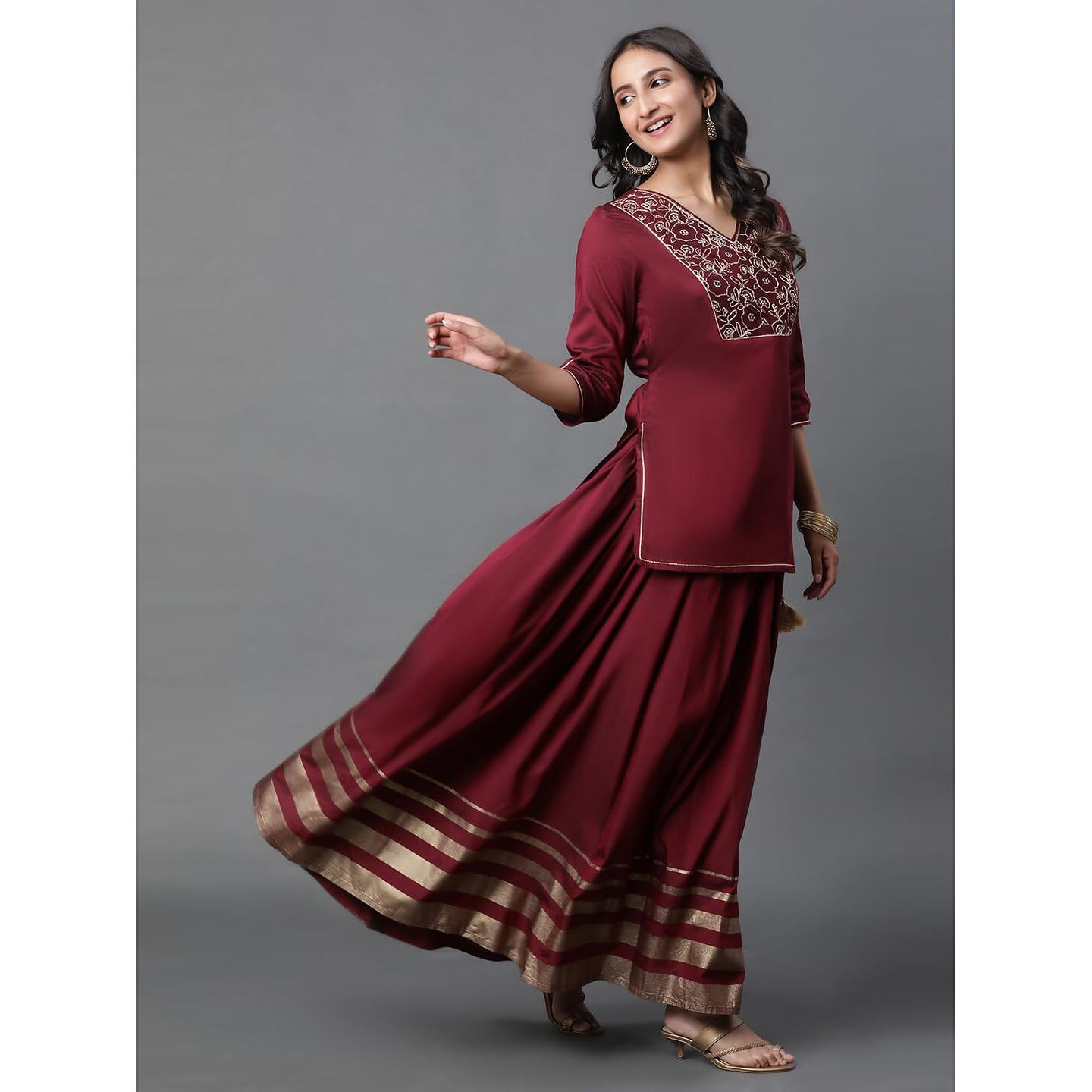 Aurelia Embroidered Maroon Blend Dori Kurta Dupatta Bottomwear
