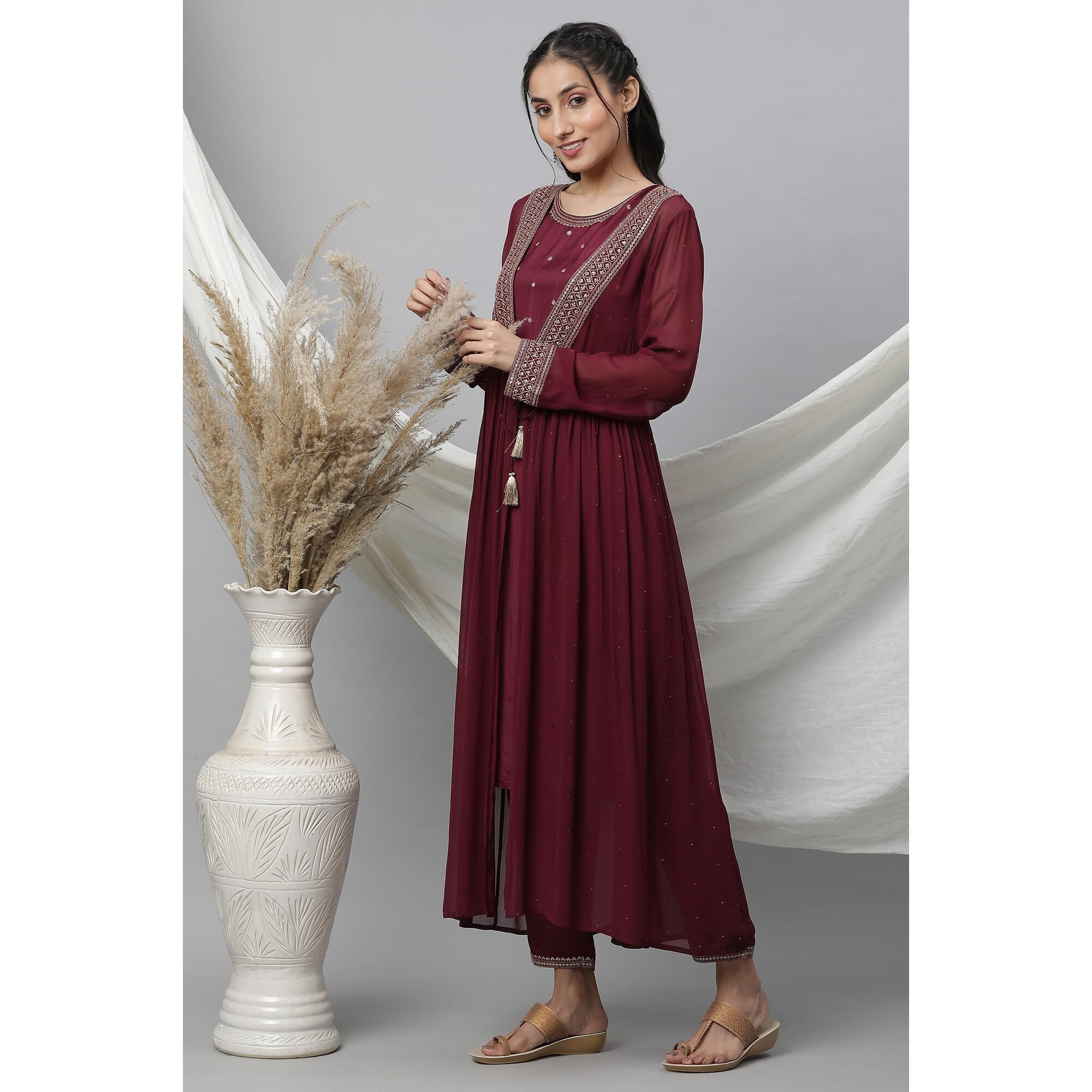 Aurelia Women Kurta, Gillet & Pant 23Auas14443-606182-Red-S