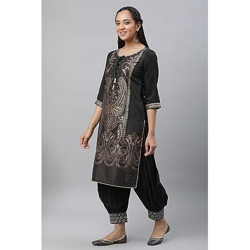 Aurelia Women's Polyester Kurta-Salwar-Dupatta (23Aud10599-507121_Black