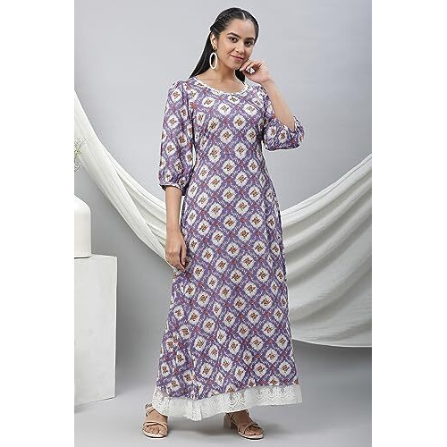 Aurelia Women's Dusk Floral Printed Viscose Dress_23Aua14496-507262_Xxl Purple